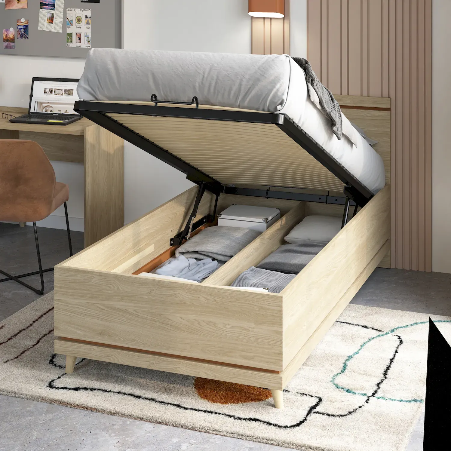 Łóżko z pojemnikiem SCANDI 54 100cm dąb ceglany - 24D5OH54