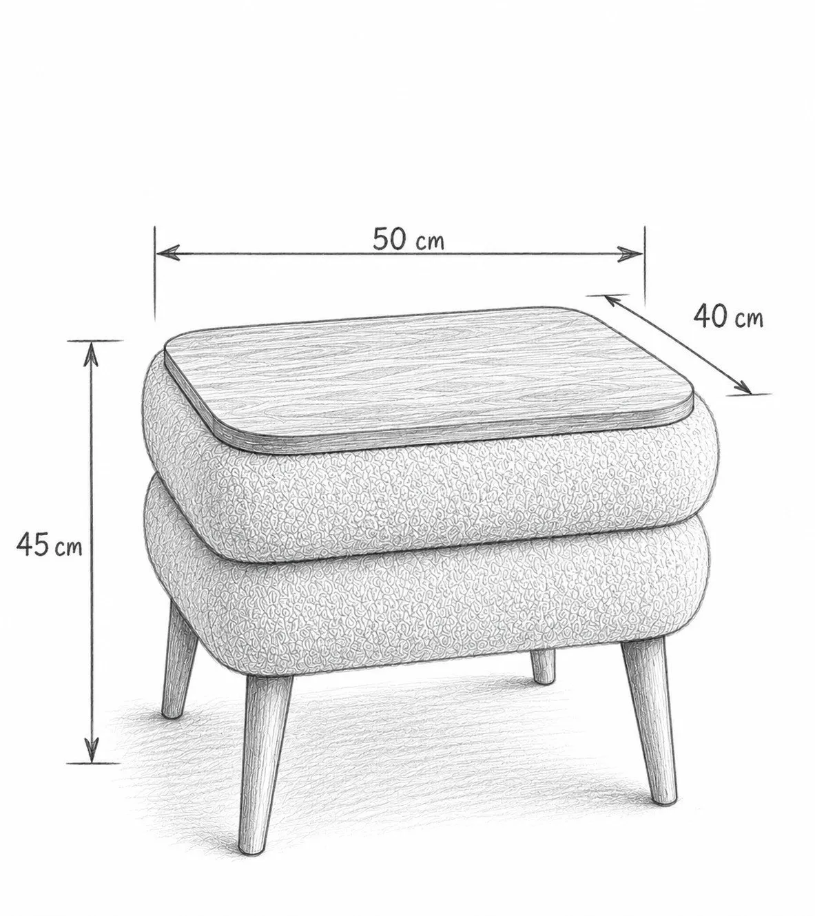 taboret, ottoman, półka?, drewniane nogi, wypoczynek?