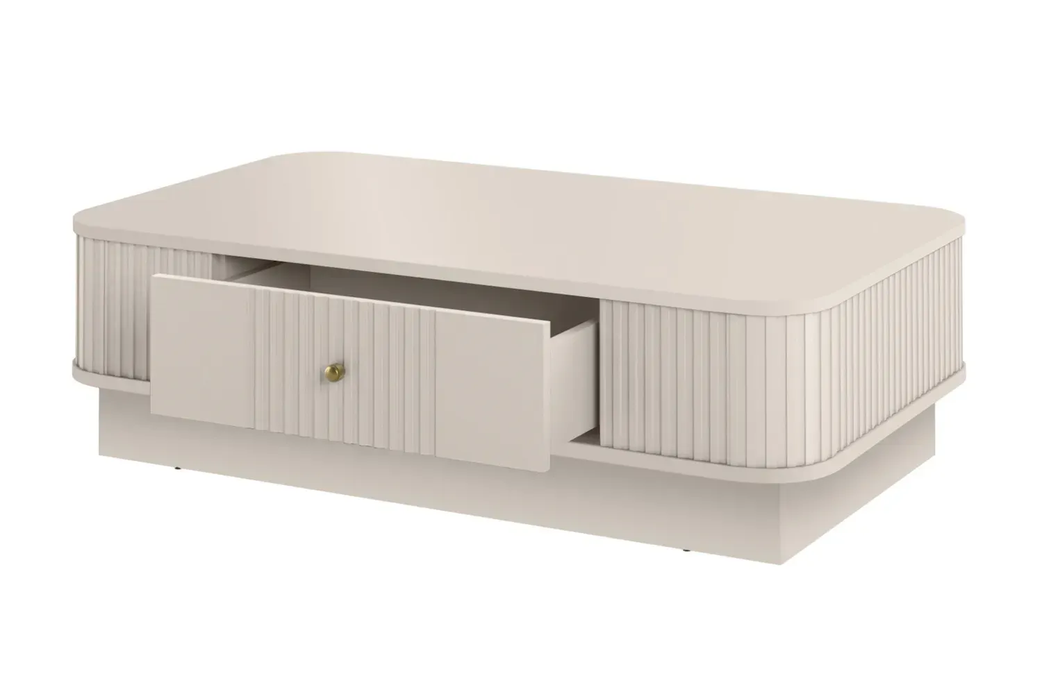 Stolik kawowy z szufladą VESPER ryflowany front - cashmere złoty uchwyt cokół - B_169459