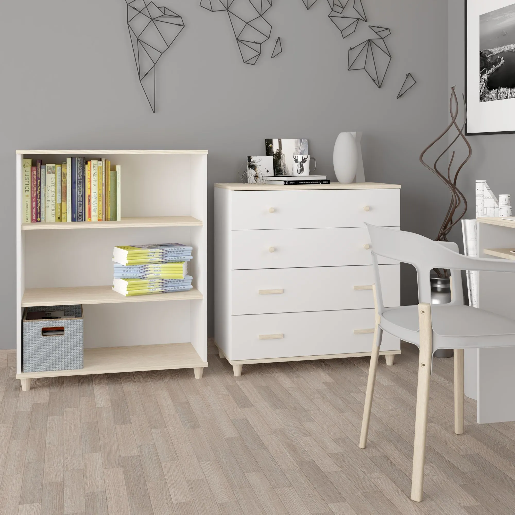 Regał niski GOODY W100 SZ80 drewniane uchwyty i nóżki biały akacja - INT_5002809