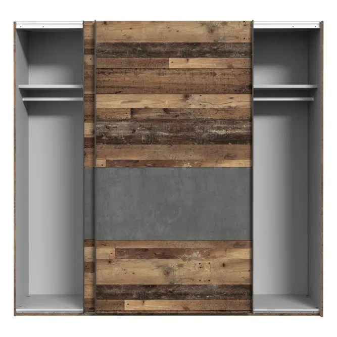 Szafa 2-drzwiowa CLIF drzwi przesuwne z panelem 220 cm, old wood vintage, beton - RCQS92411-C754
