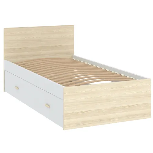 Łóżko z szufladą i zagłówkiem GOODY 90x190 - biały - akacja Szuflada, Meble