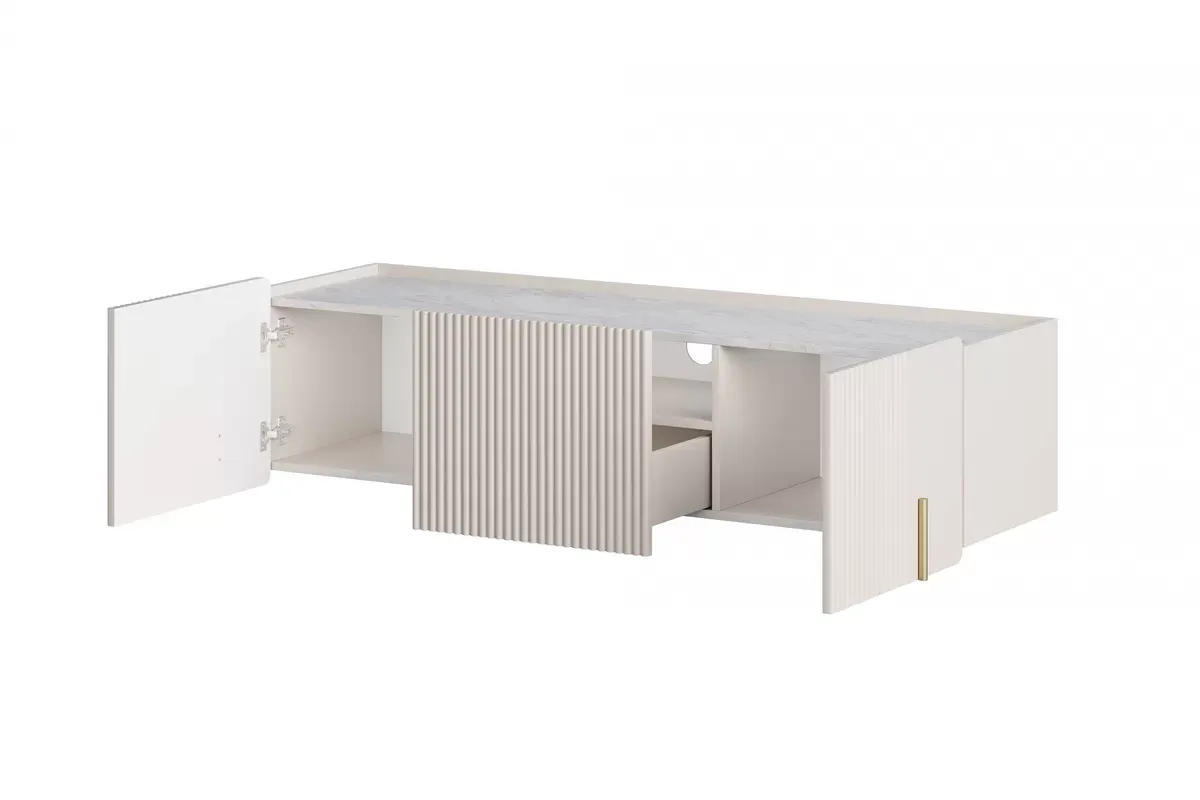 MALMI Szafka RTV 150 2D1SZ - cashmere / crema bianca / wisząca / złote uchwyty - B_162320