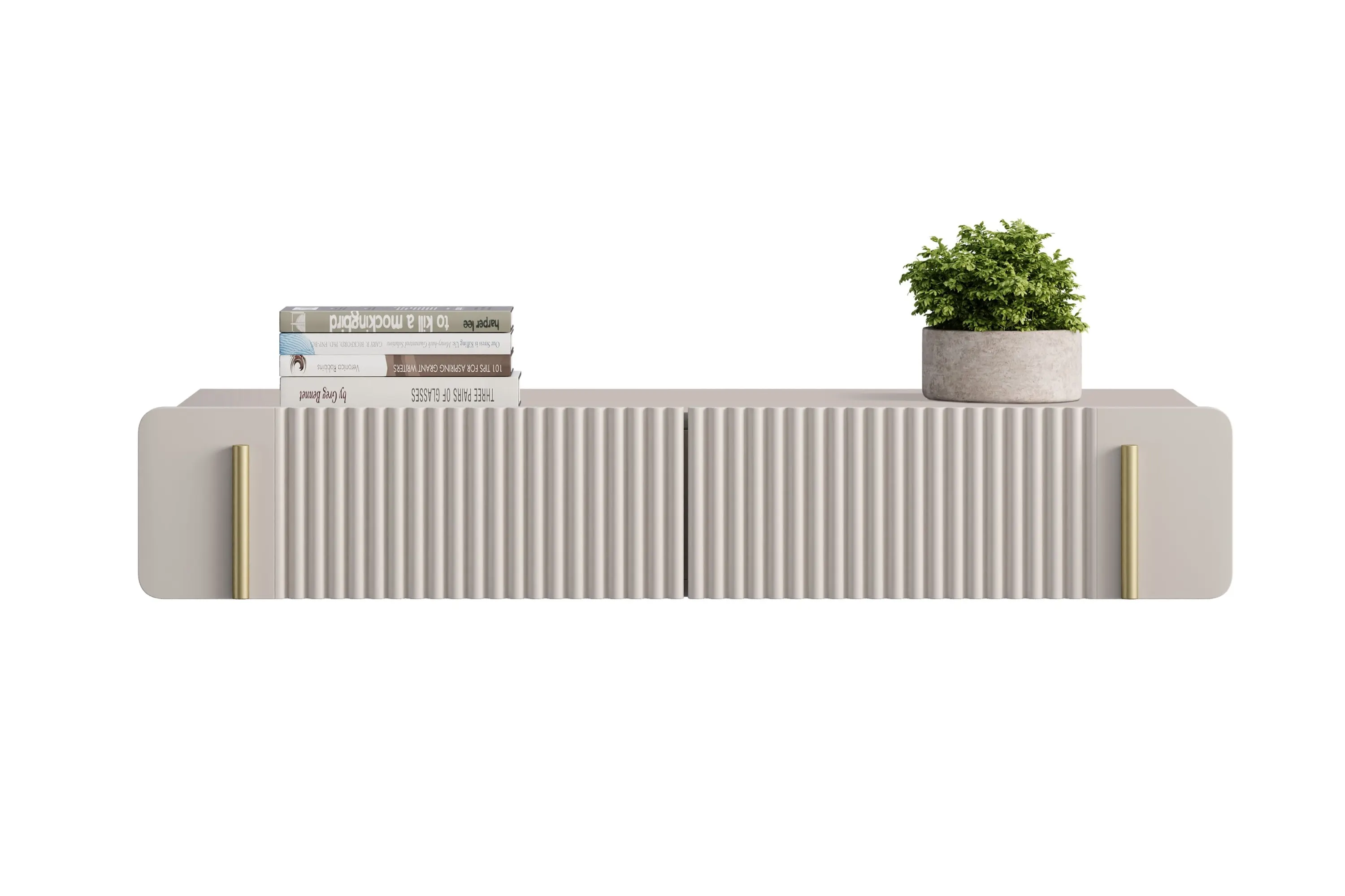 Toaletka wisząca z 2 szufladami MALMI ryflowany front 100cm - kaszmirowy - złoty - B_167010