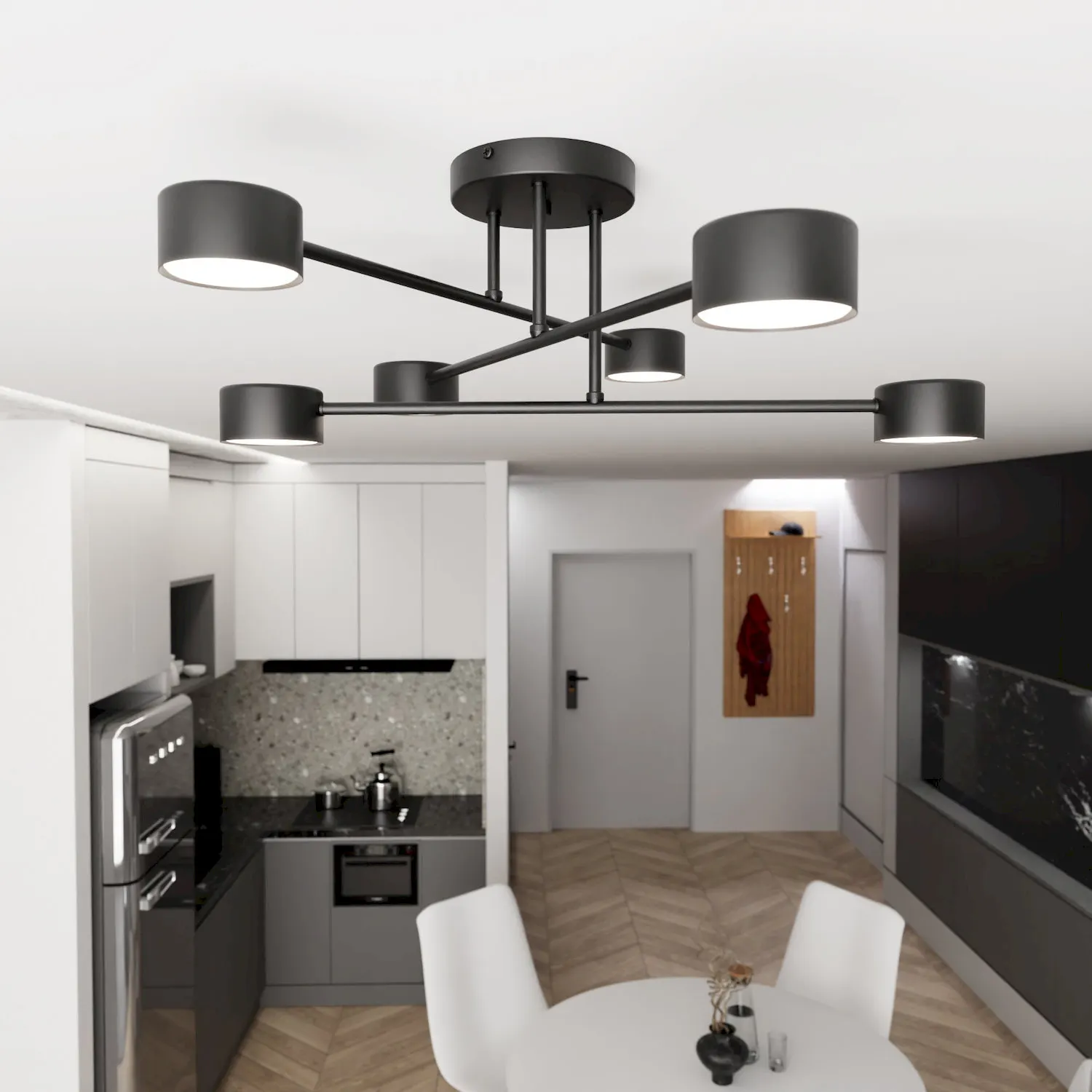 lampa sufitowa, kitchen light, czarna lampa, metalowa konstrukcja, nowoczesny design