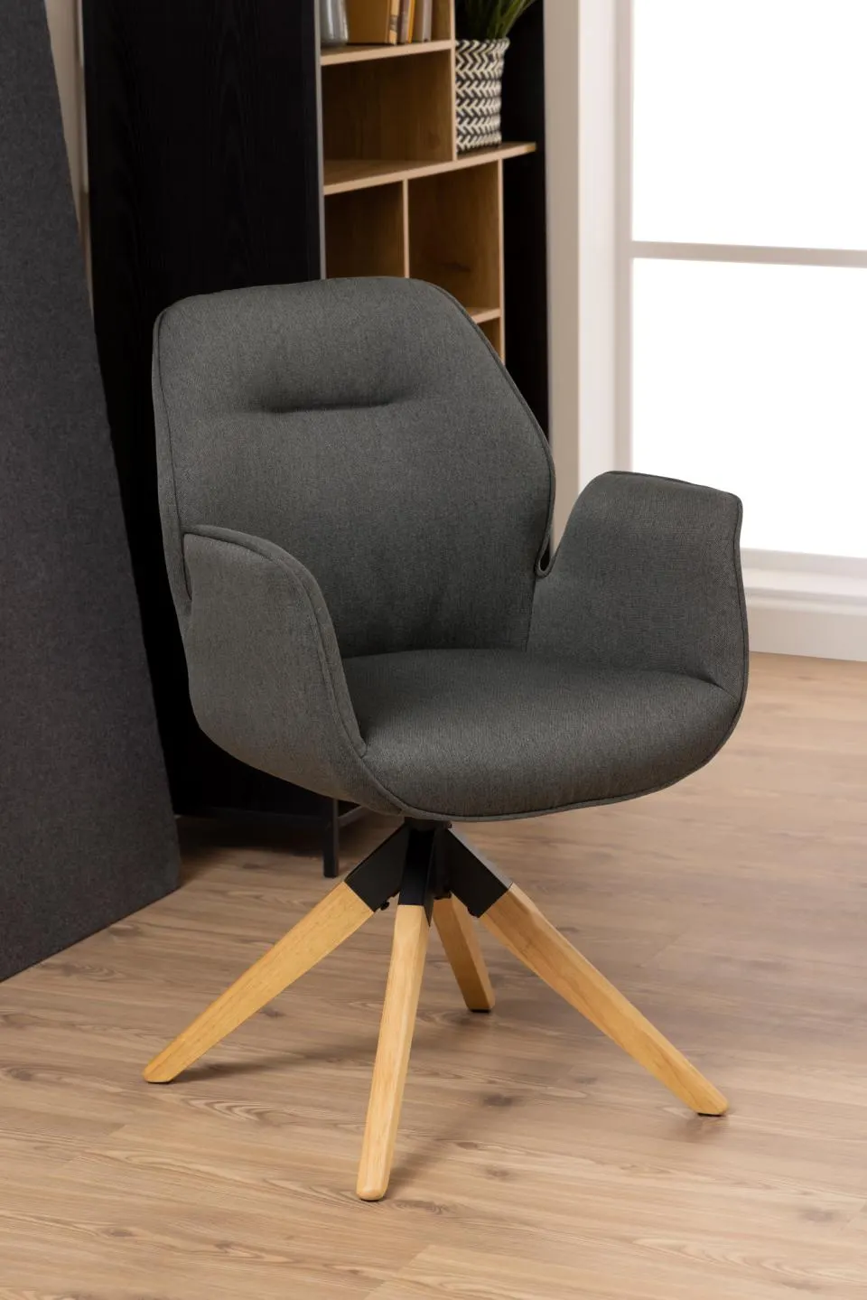 Krzesło obrotowe z podłokietnikami SPRING Ciemnoszary, Naturalny - 0000090269