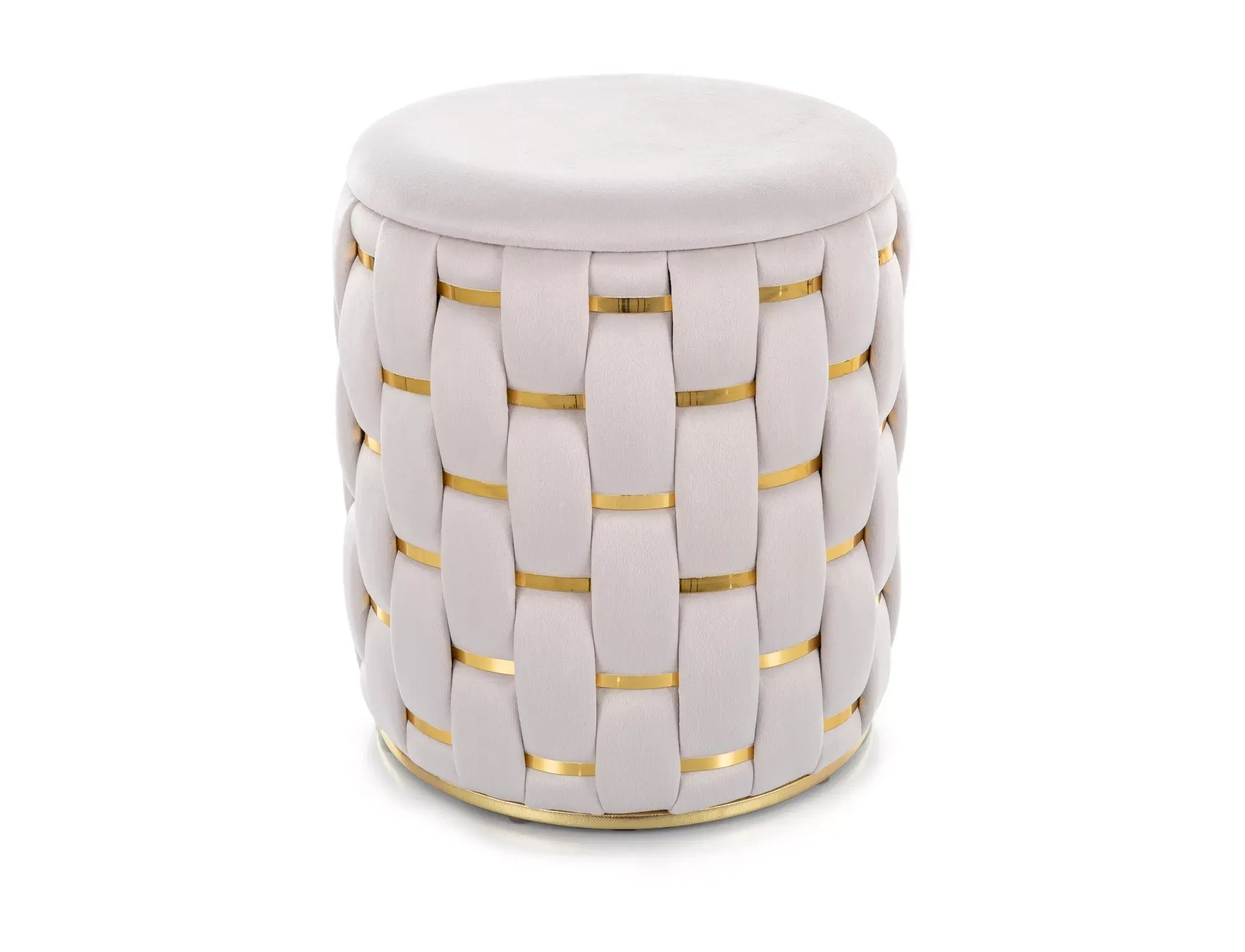 Puf ze schowkiem TIARA VELVET okrągły 37 cm beżowo-złoty Puf ze schowkiem TIARA VELVET okrągły 37 cm beżowo-złoty