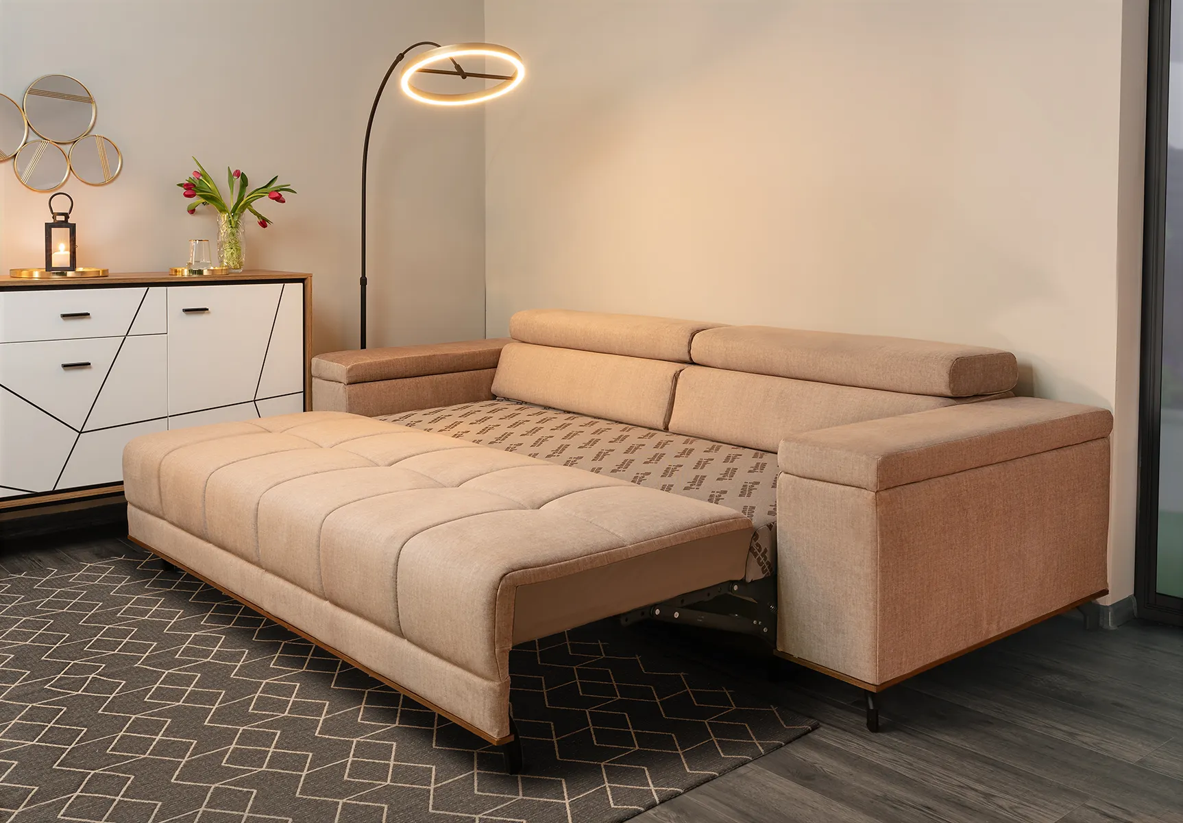 Sofa 3-os rozkładana, z funkcją spania Party Pisello 2 j.beżowy - PARTY-3SFBK-PISELLO2LIGHTBEIGE387SONOMA