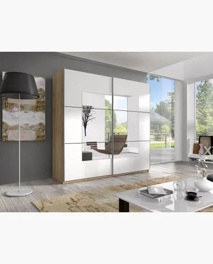 Szafa BETA 58 rozsuwana z lustrami dąb sanremo biała 221x210x61cm Szafa BETA 58 rozsuwana z lustrami dąb sanremo biała 221x210x61cm