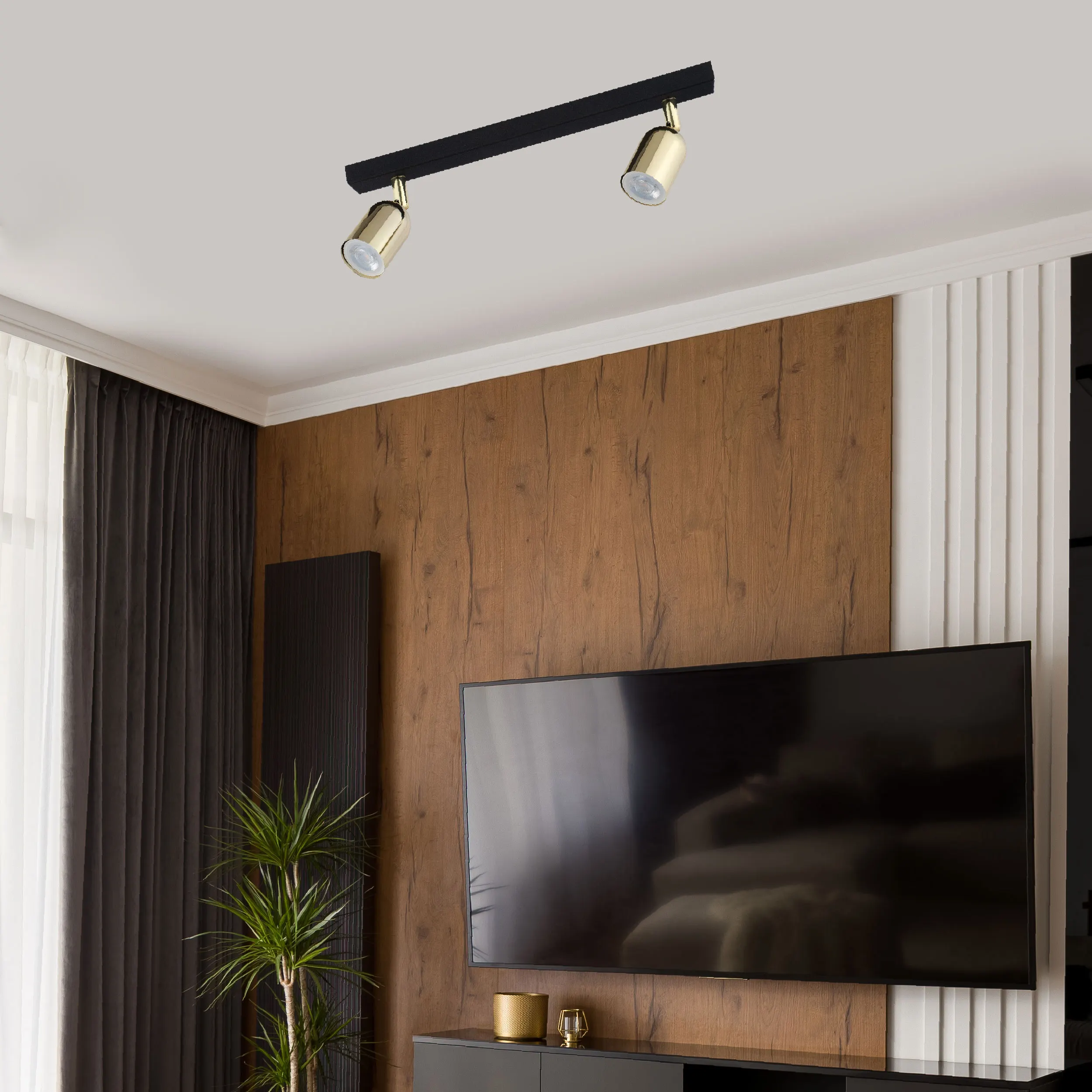 Lampa sufitowa TOP czarna złota regulowana na listwie 45x18x14cm - TK_5617