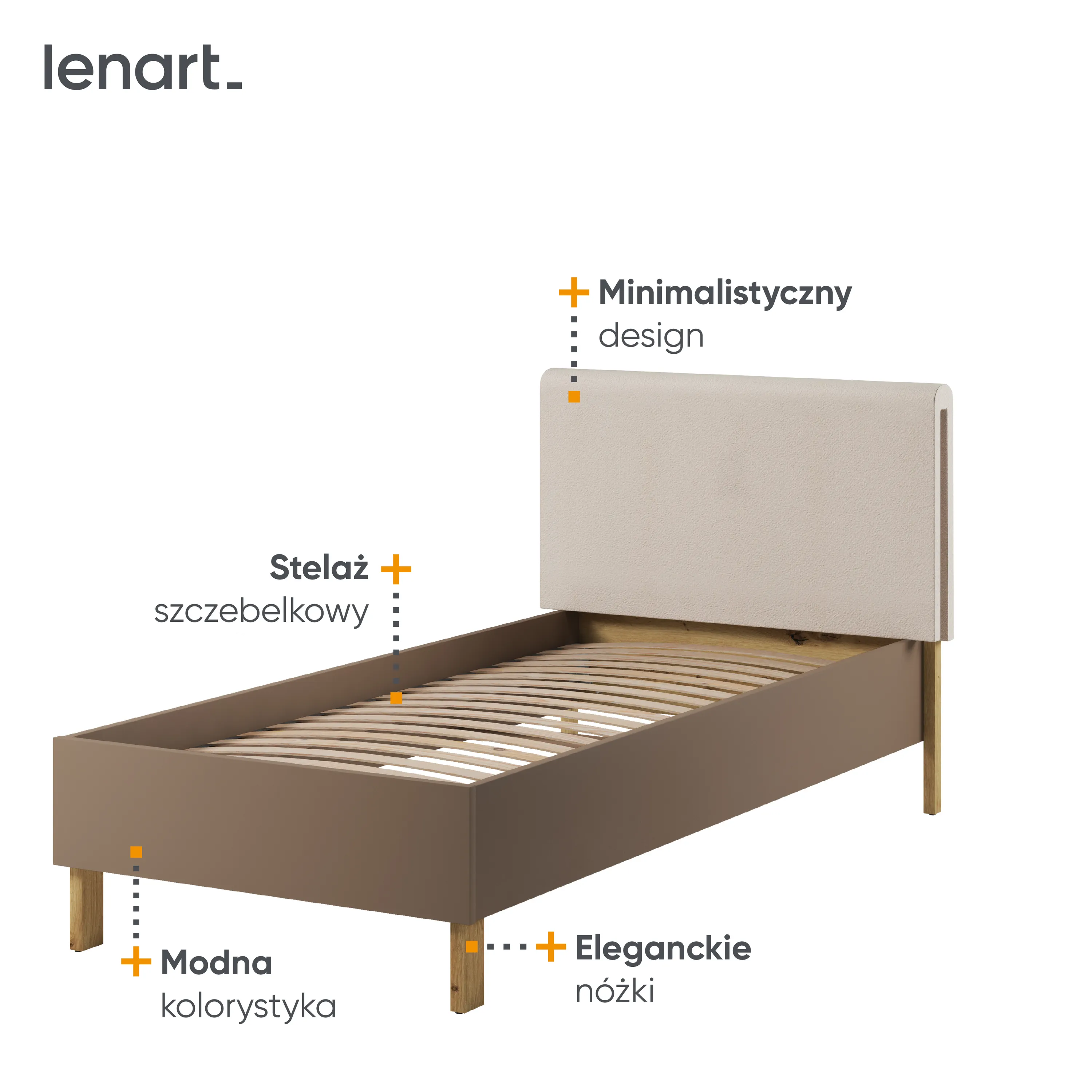 Łóżko ze stelażem Lenny LY-10 90x200 dąb artisan/beż - LY10ABT