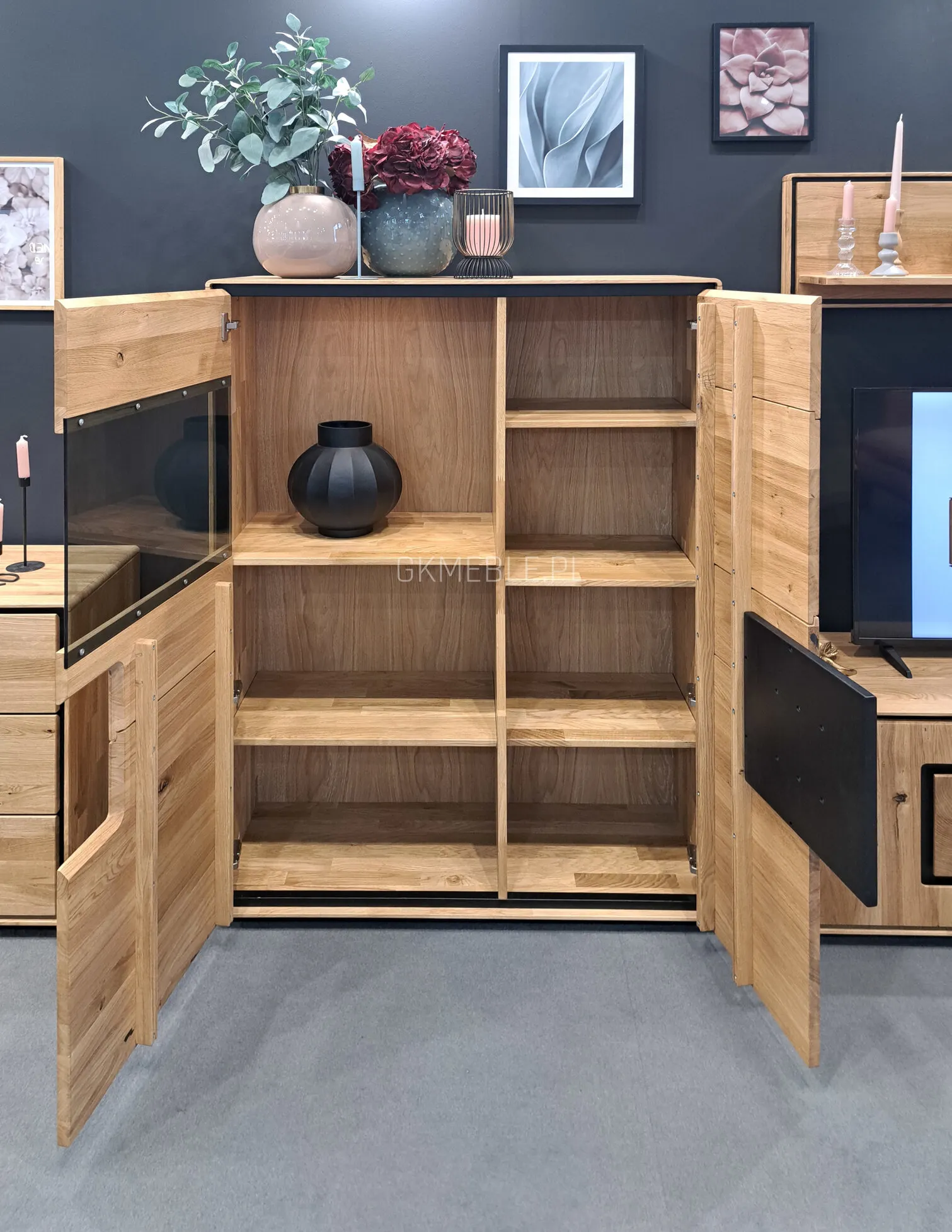 Kredens dębowy z przeszkleniem MELLOW 2-drzwiowy 100x151 lewy - GK_103625212