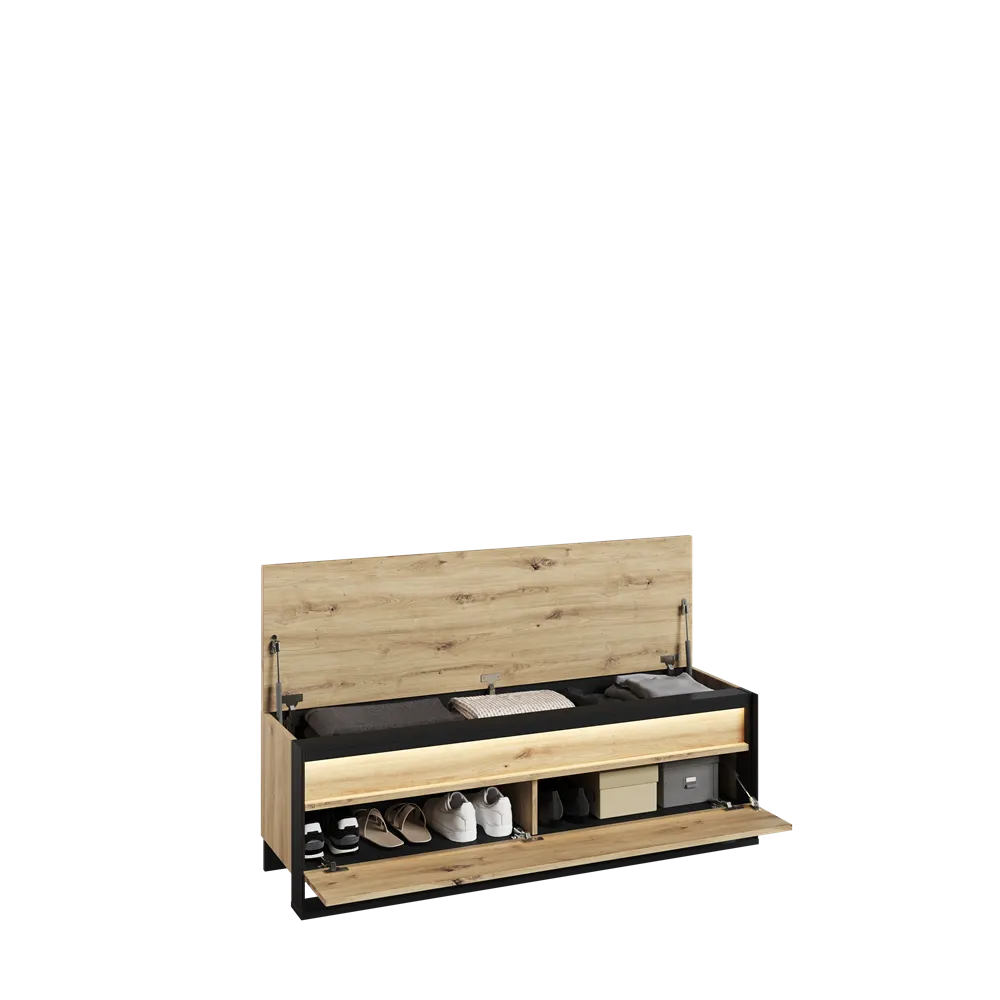 Szafka na buty z podnoszonym siedziskiem LED Quant QG-04 dąb artisan/czarna - QG4DAC