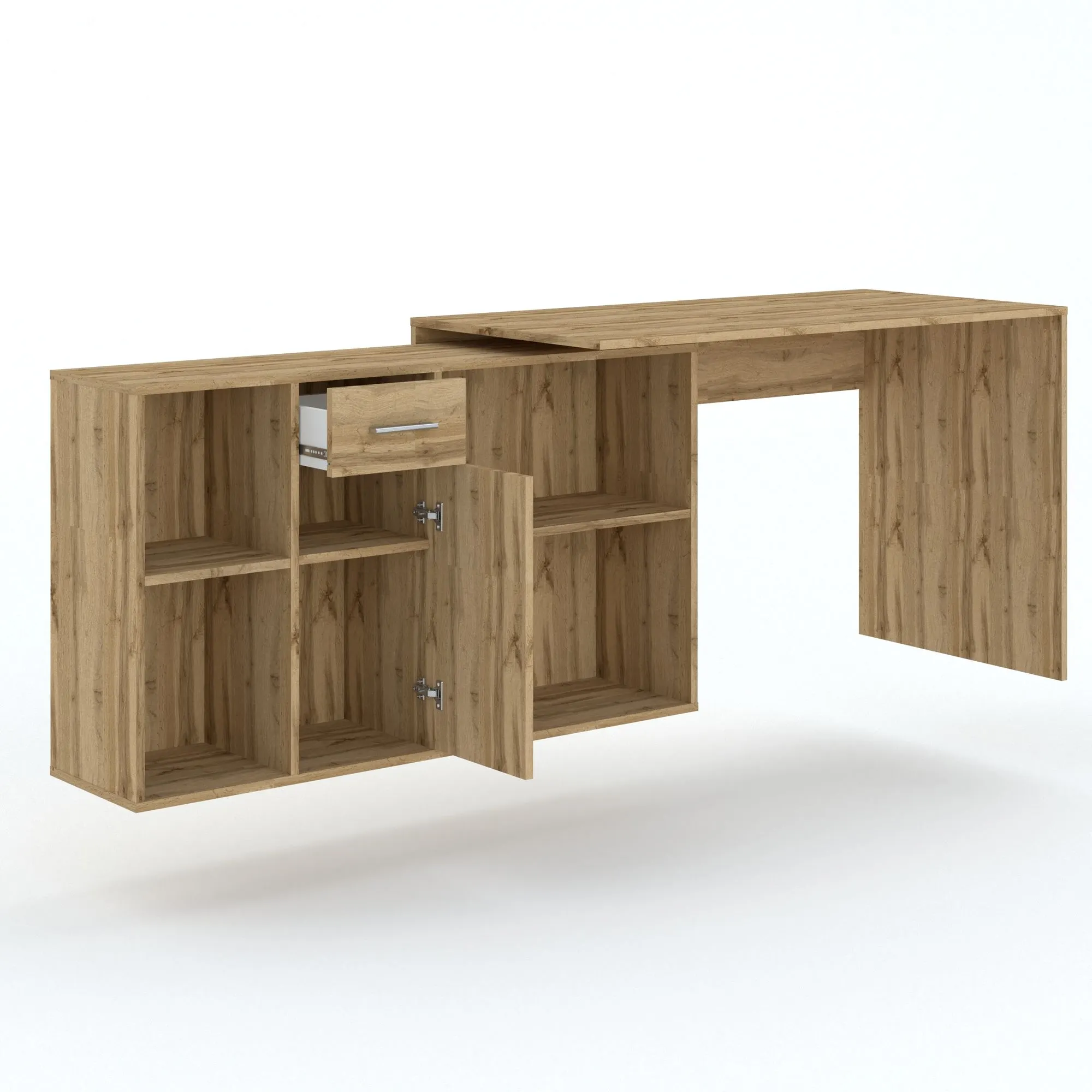 Biurko narożne CARROLL z szafką i szufladą dąb wotan - INT_5002677