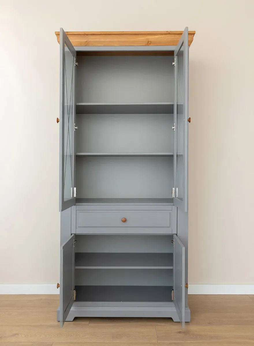 Witryna drewniana 4-drzwiowa z szufladą MARONE ELITE popielaty - PLMEL02/S