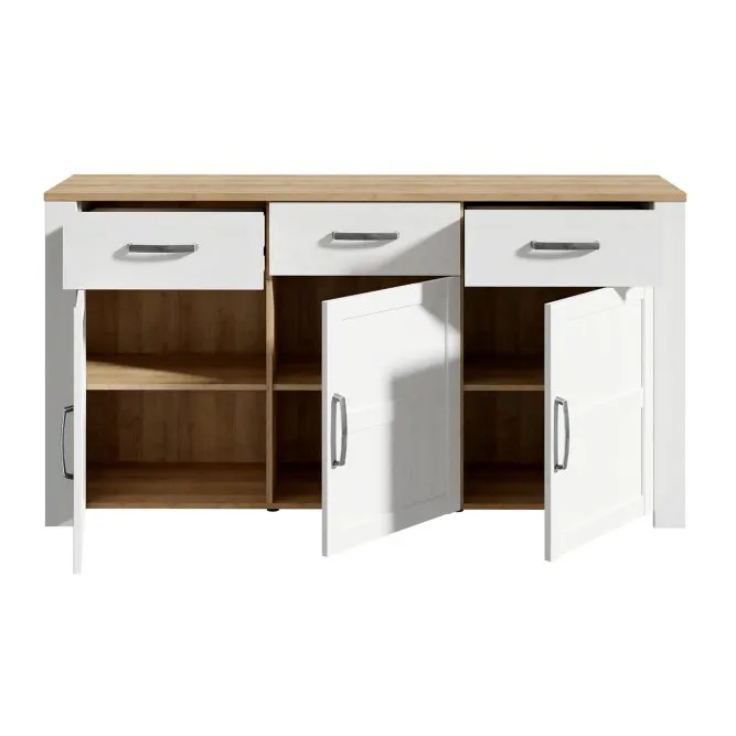 Komoda 3-drzwiowa z 3 szufladami CHISBURY - dąb riviera, modrzew jasny sibu - BHLK231-M482