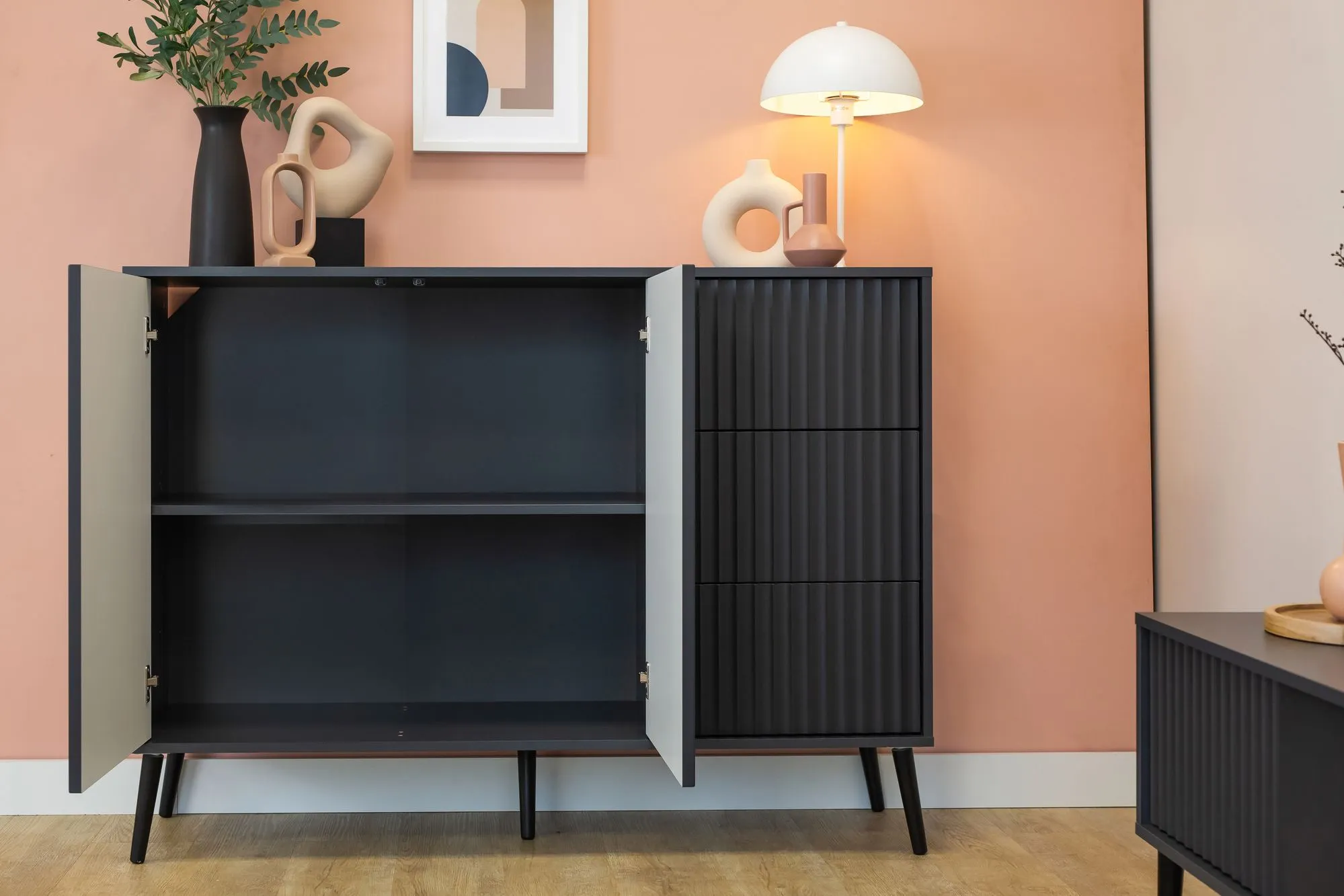 Komoda 2-drzwiowa z 3 szufladami BARCELONA 135cm antracyt - INT_5003184