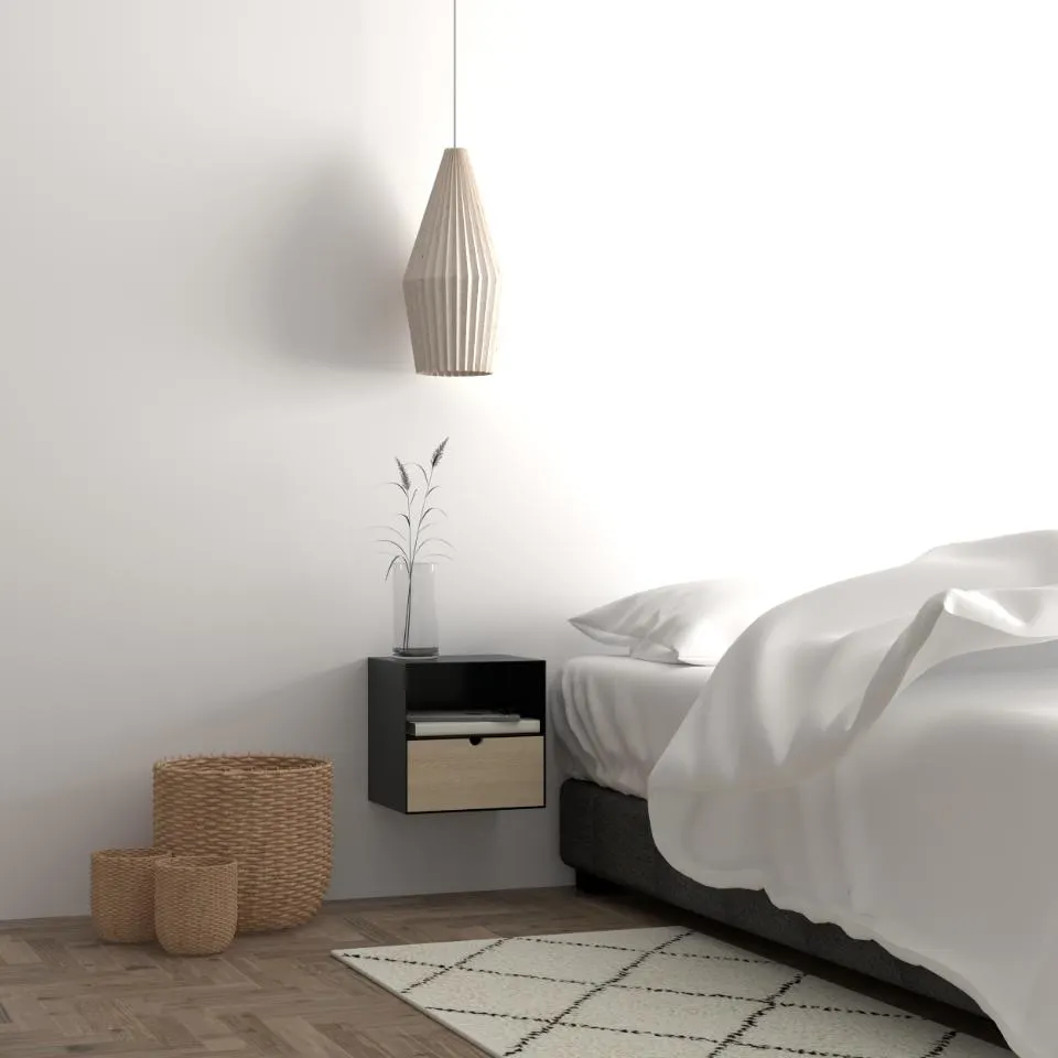 Szafka nocna wisząca z 1 szufladą TELIA 30x25x30 Czarny, Bambus lakierowany — zdjęcie 12