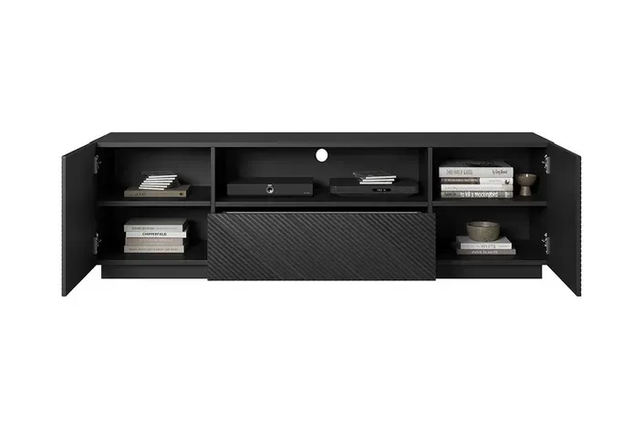 Szafka RTV ASHA 167 - czarny mat - ryflowany front - cokół — zdjęcie 3