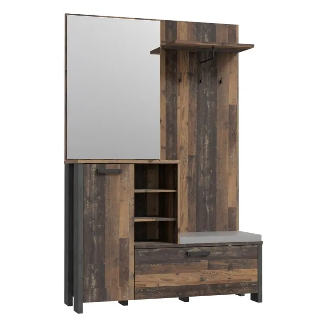 Zestaw do przedpokoju z lustrem i szafka na buty - old wood vintage, beton Zestaw do przedpokoju z lustrem i szafka na buty - old wood vintage, beton