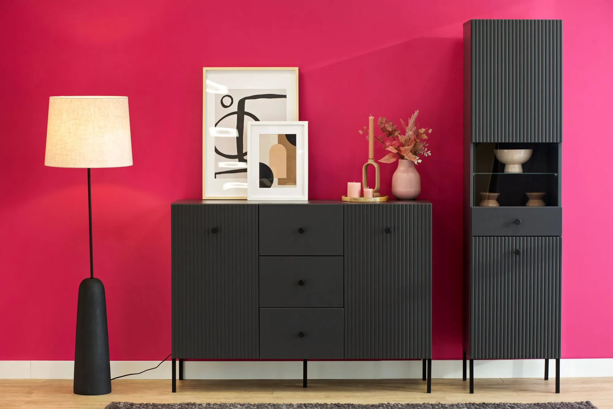 Witryna 2-drzwiowa VIENA ryflowany front antracyt - INT_5003208