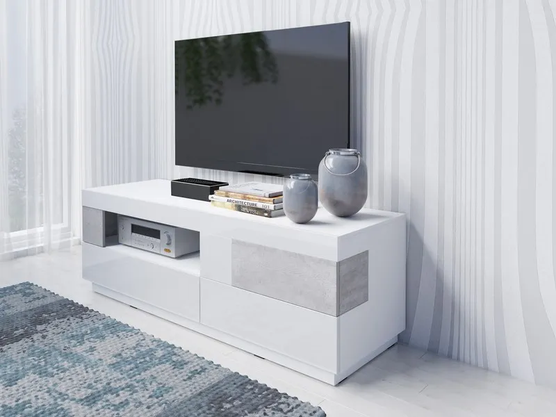 Szafka RTV SILKE 41 biała beton 160x54x50cm — zdjęcie 3