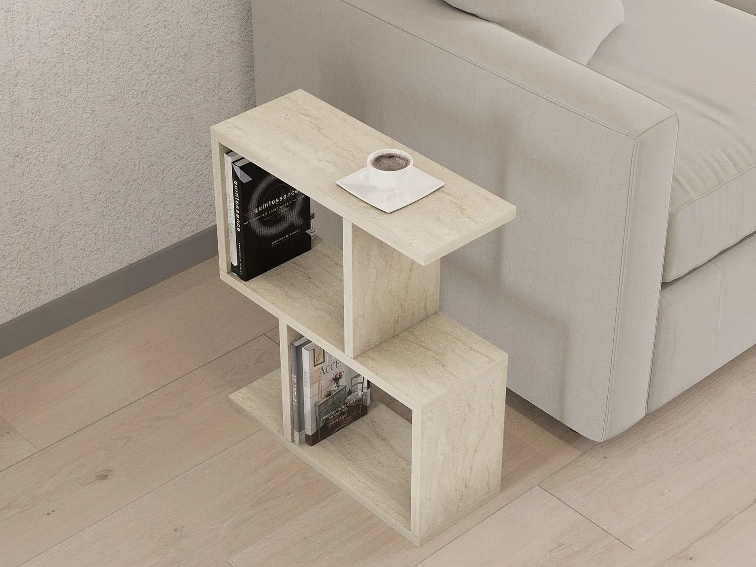 Stolik boczny wielofunkcyjny ZET 45x17 cm trawertynowy beżowy