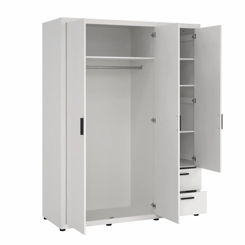 Szafa 3-drzwiowa z 2 szufladami i lustrem MIRA 154 cm biała - TV_712414949