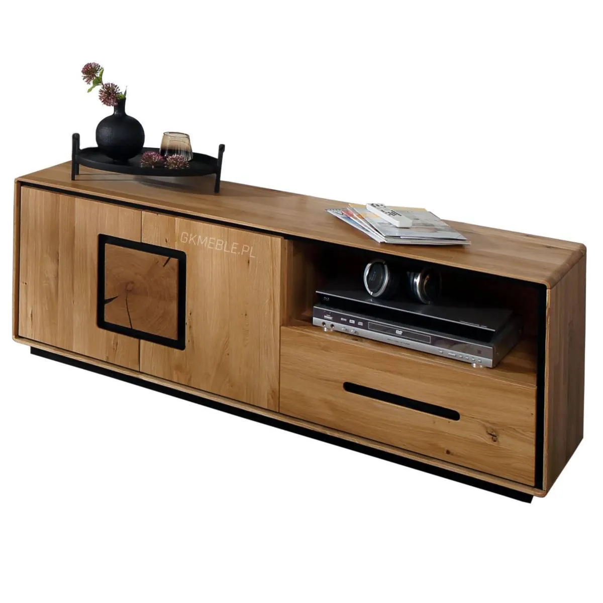 Szafka rtv dębowa MELLOW 145x54 z 1 szufladą i szafką