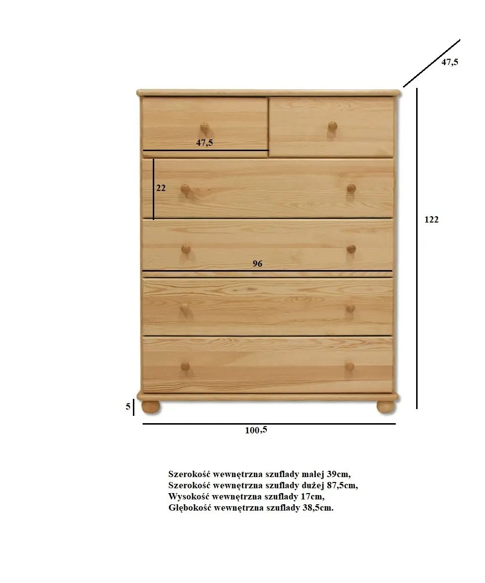 KD113 komoda S100 W122 G47 sosna naturalny DREWMAX