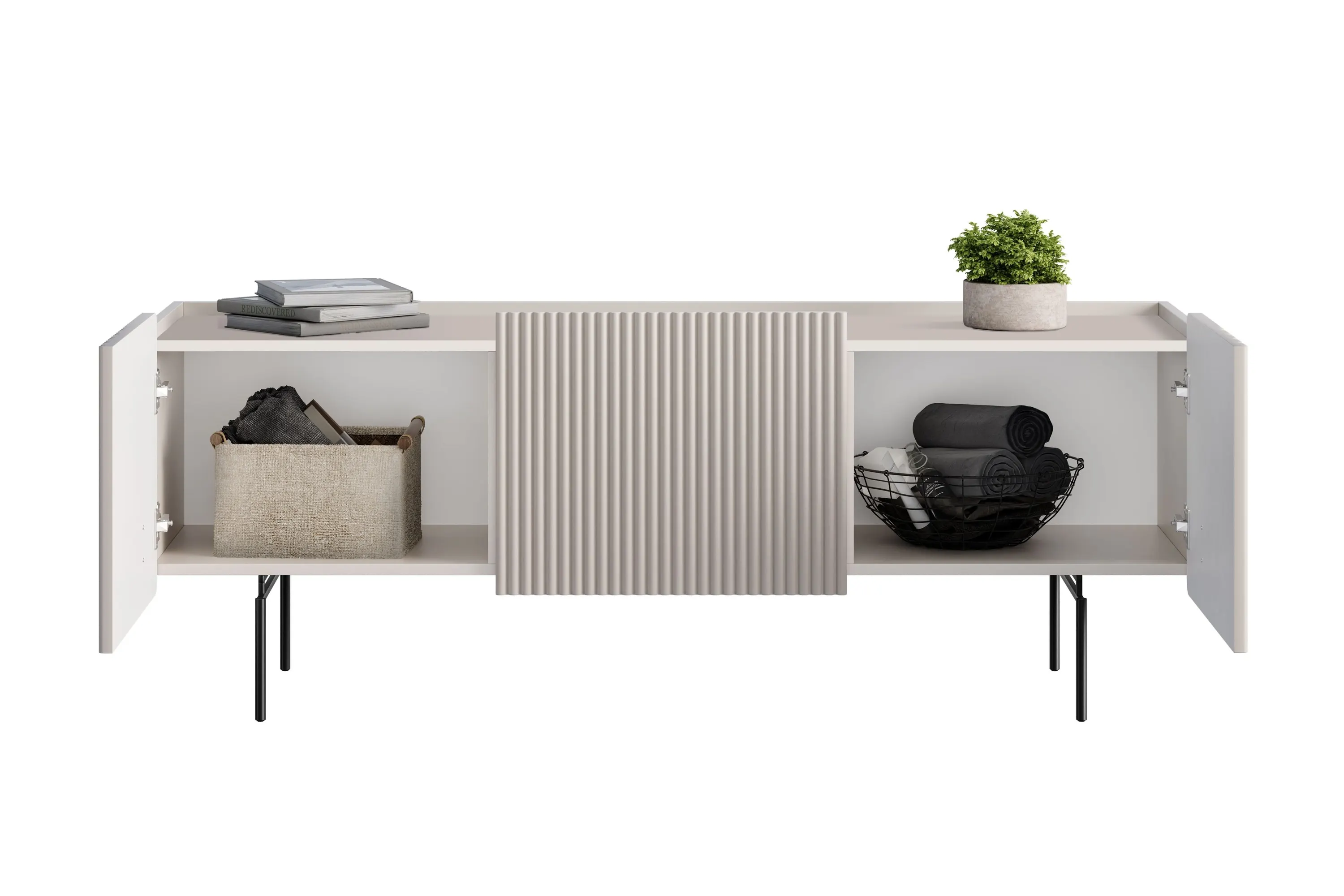 Szafka RTV 2-drzwiowa z 1 szufladą MALMI 150cm - kaszmirowa czarne nogi - B_167033