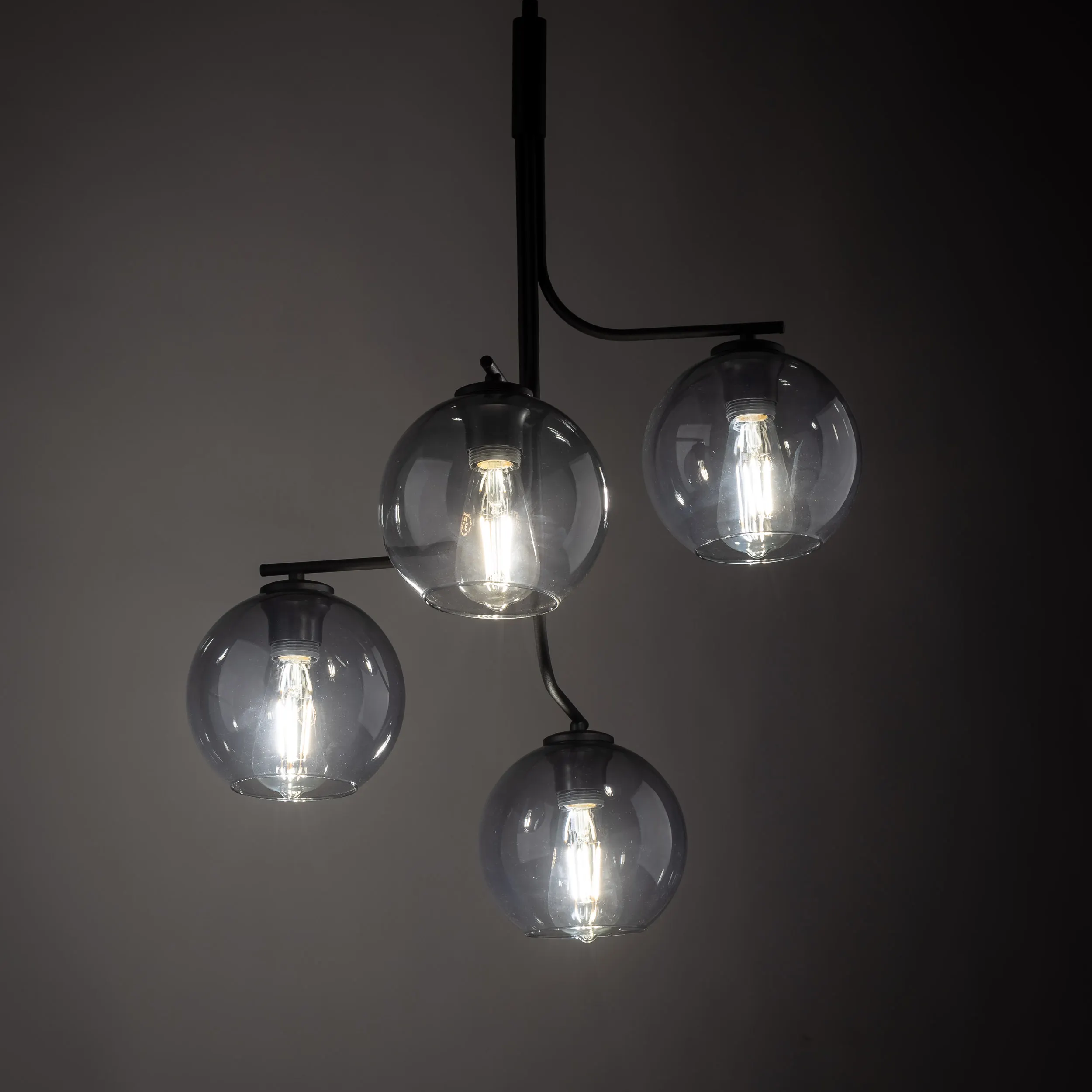 Lampa wisząca CESAR czarna z przyciemnianymi transparentnymi okrągłymi kloszami 150x58cm - TK_5727