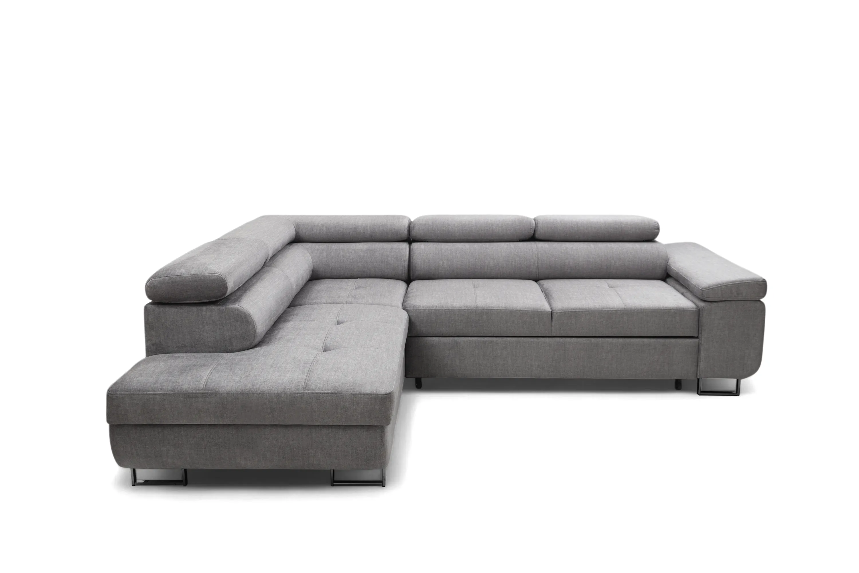 Narożnik lewostronny ANNABELLE L regulowane zagłówki nogi czarne tkanina Vogue 14 szary - B_165778