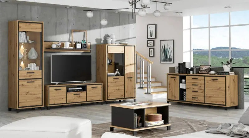 Stolik kawowy z półką TRONDHEIM dąb artisan czarny - TDHT511-C773