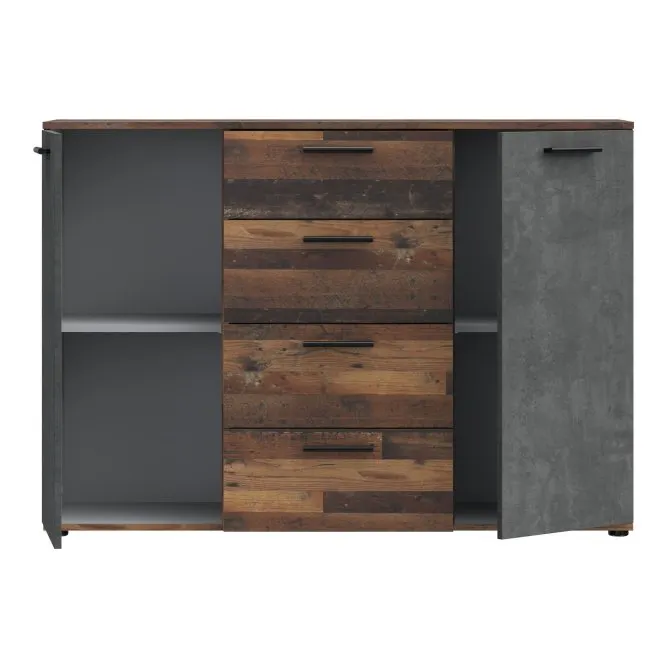 Komoda CLIF 2-drzwiowa z 4 szufladami - old wood vintage, ciemny beton - HLNK26-C754