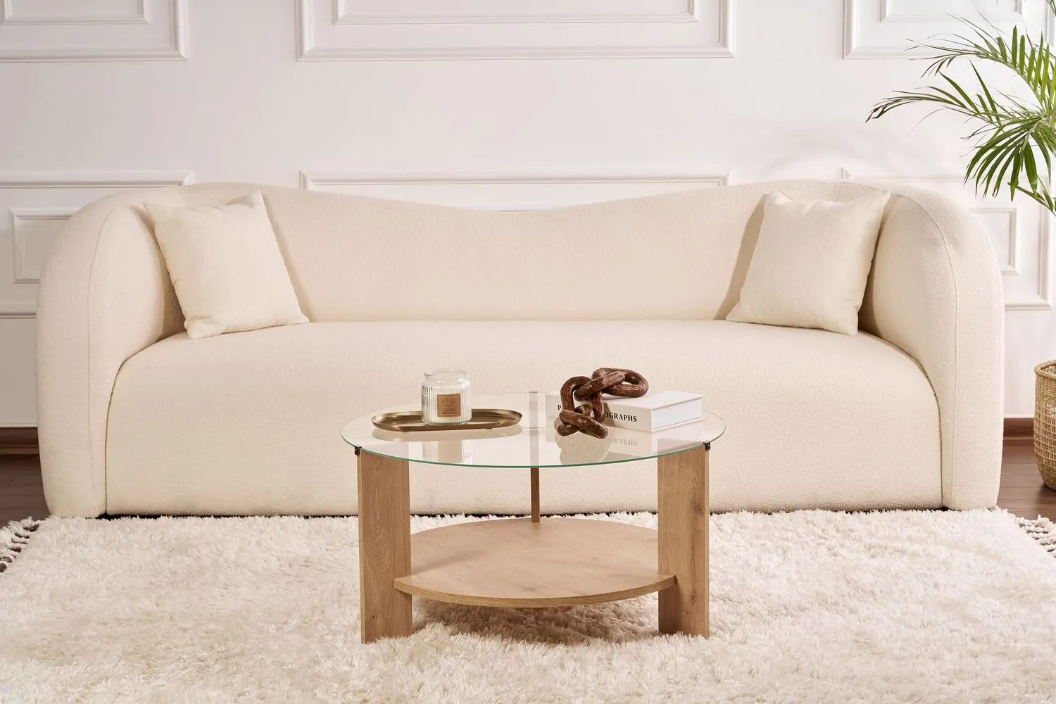 Stolik kawowy okrągły z półką CLARA 75 cm dąb sapphire blat transparentny — zdjęcie 3