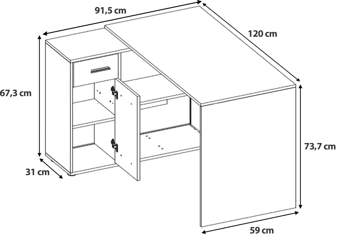 Biurko narożne NASH z szafką i szufladą grafitowe - INT_5002711