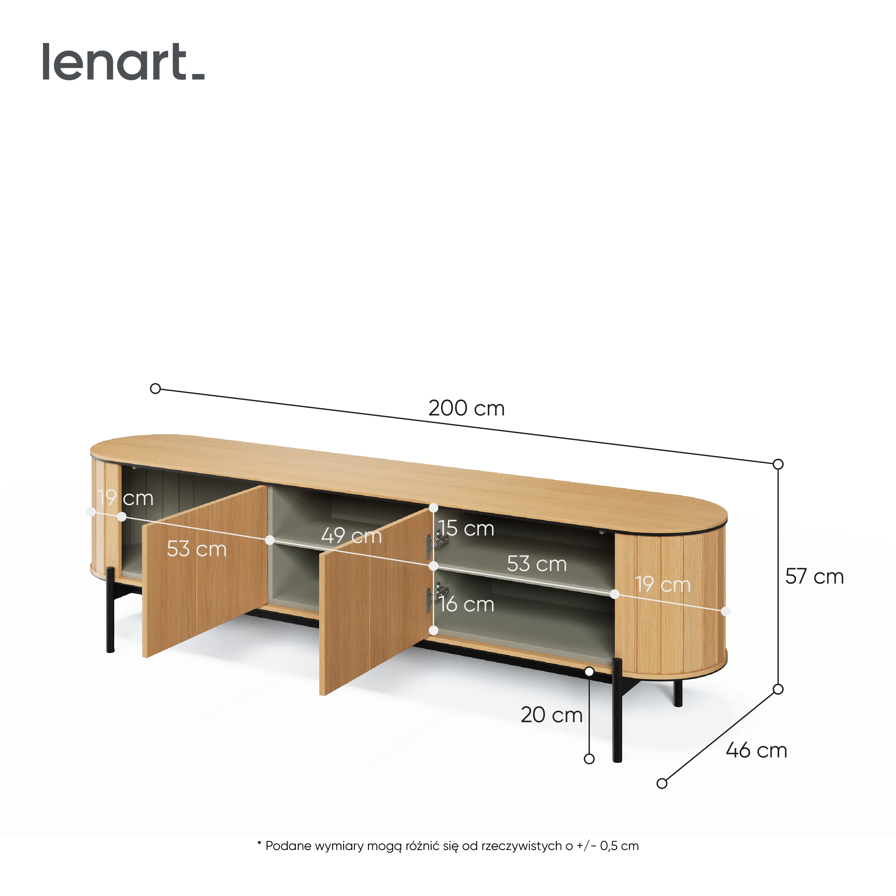 Zaokrąglona szafka RTV Rotto RT-06 200cm dąb vincenza/eukaliptus - RT6DE