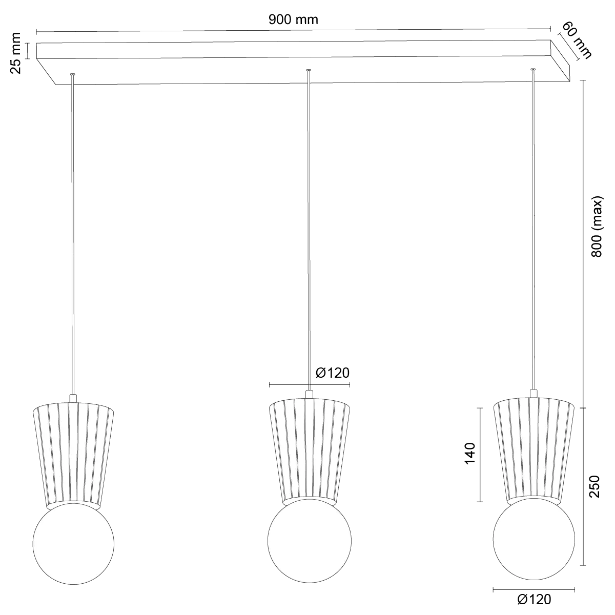 lampa wisząca, pendant, kinkiet, kulka, metalowy przewód