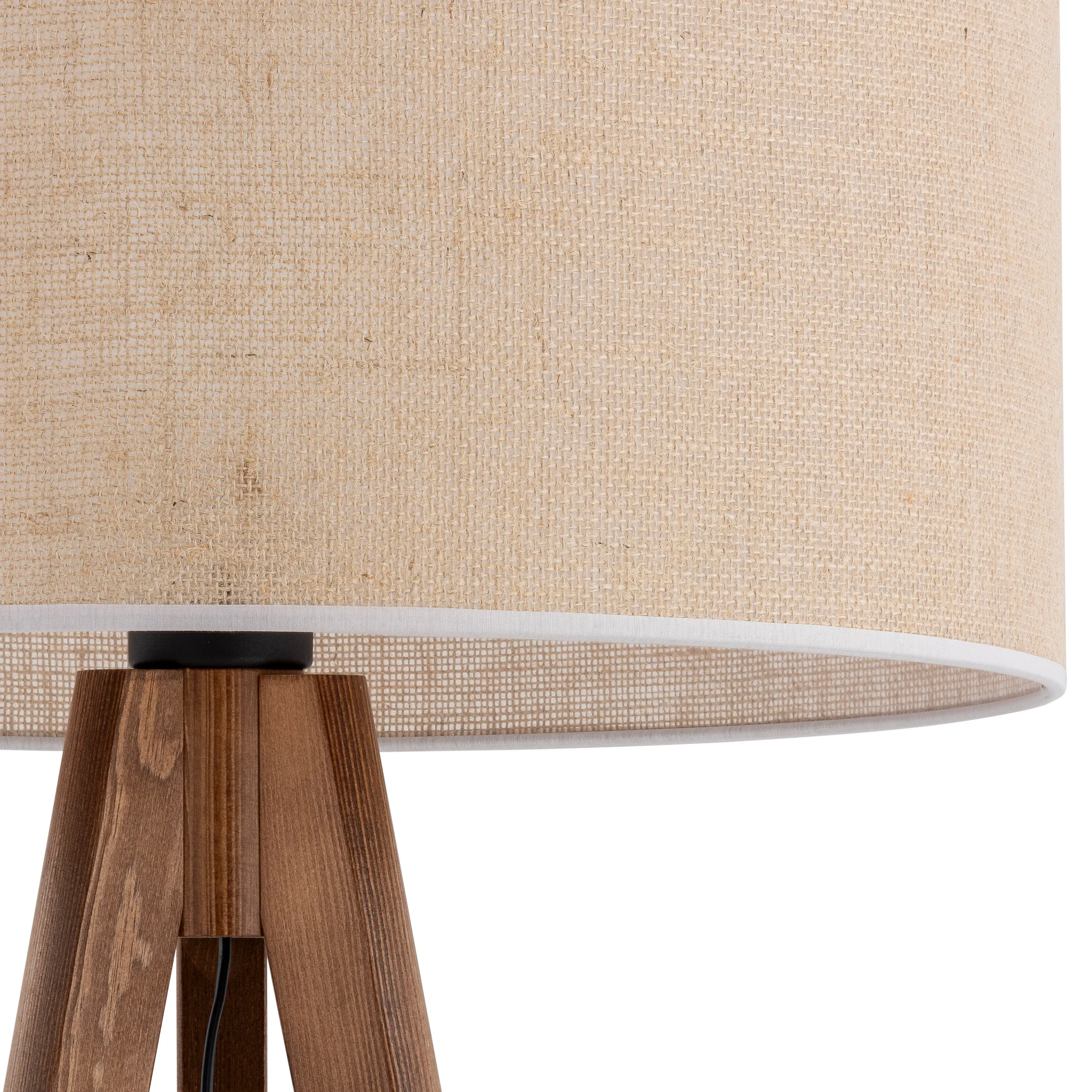 Lampa podłogowa GRAND orzech drewniana brązowy okrągły abażur z tkaniny 145x50cm - TK_16017