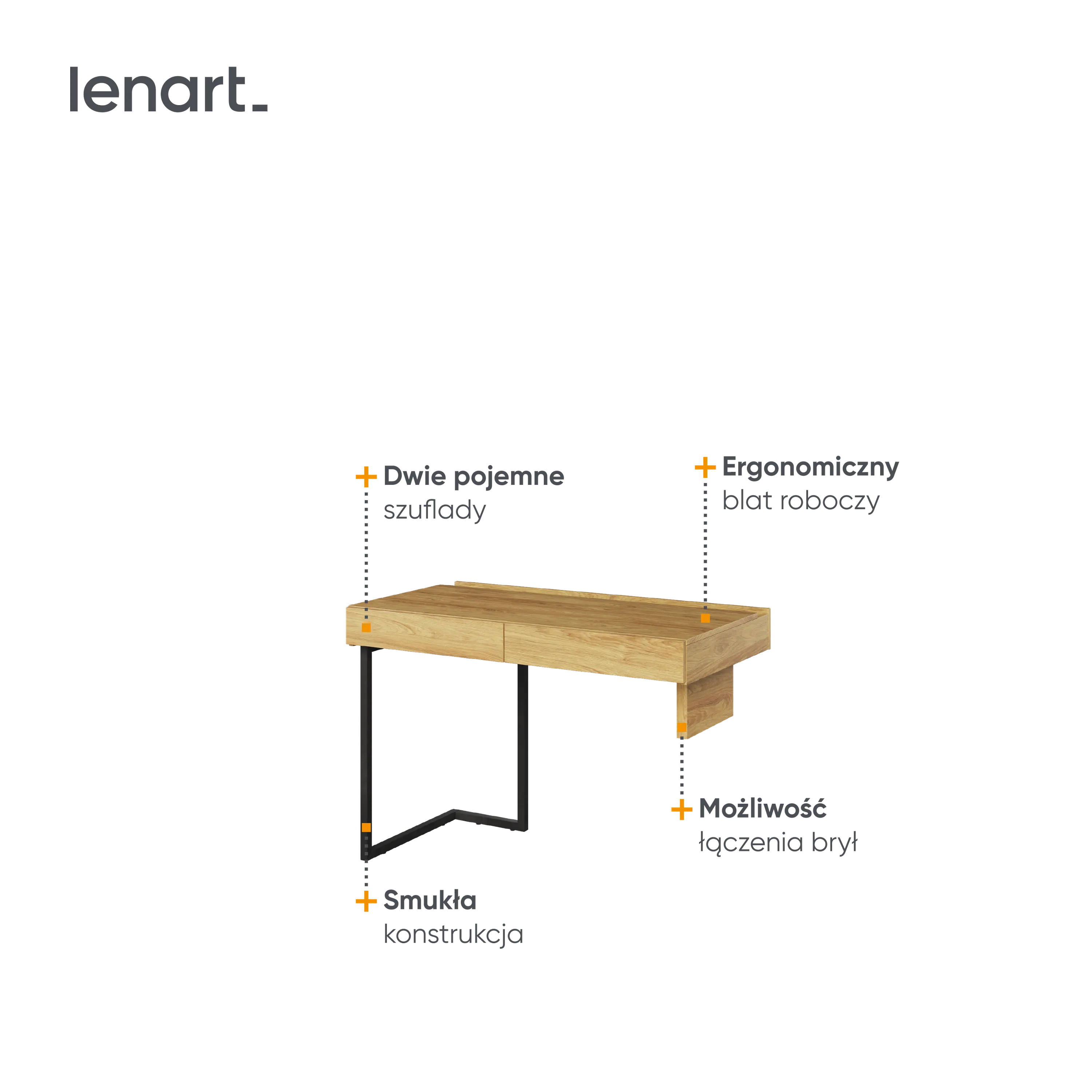 Biurko prawe/lewe Teen Flex TF-06 110cm hikora naturalna/surowa stal - TF6HRS