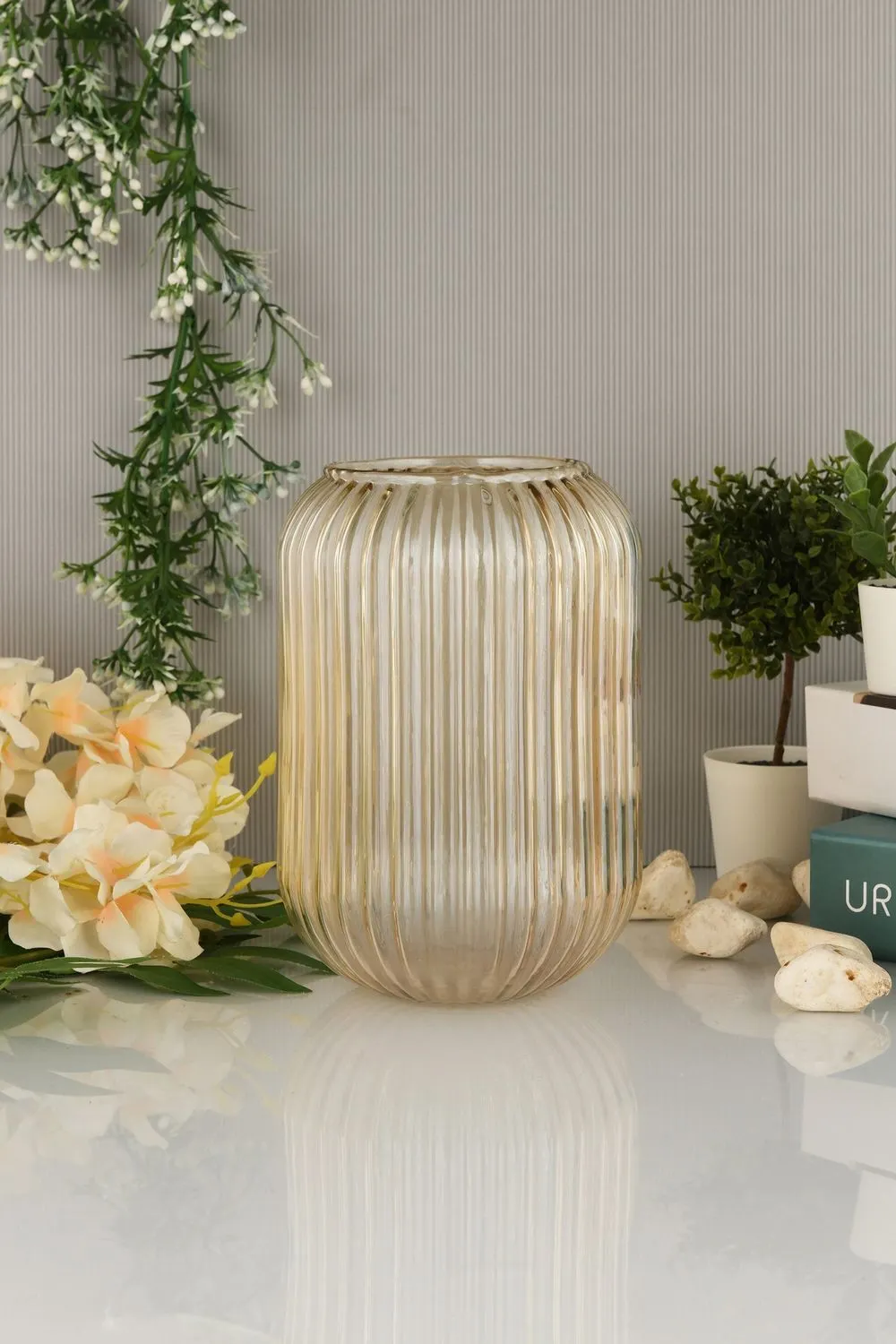 Wazon szklany LINE D20B 10x10x20 cm złoty Sztuka, Rękodzieło, Roślina