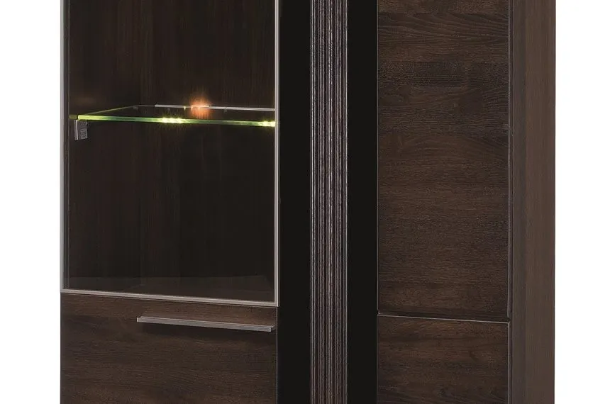 Witryna PORTI 12 2-drzwiowa drewniana dąb czekoladowy czarna 198x95x42cm - TH-100-0852