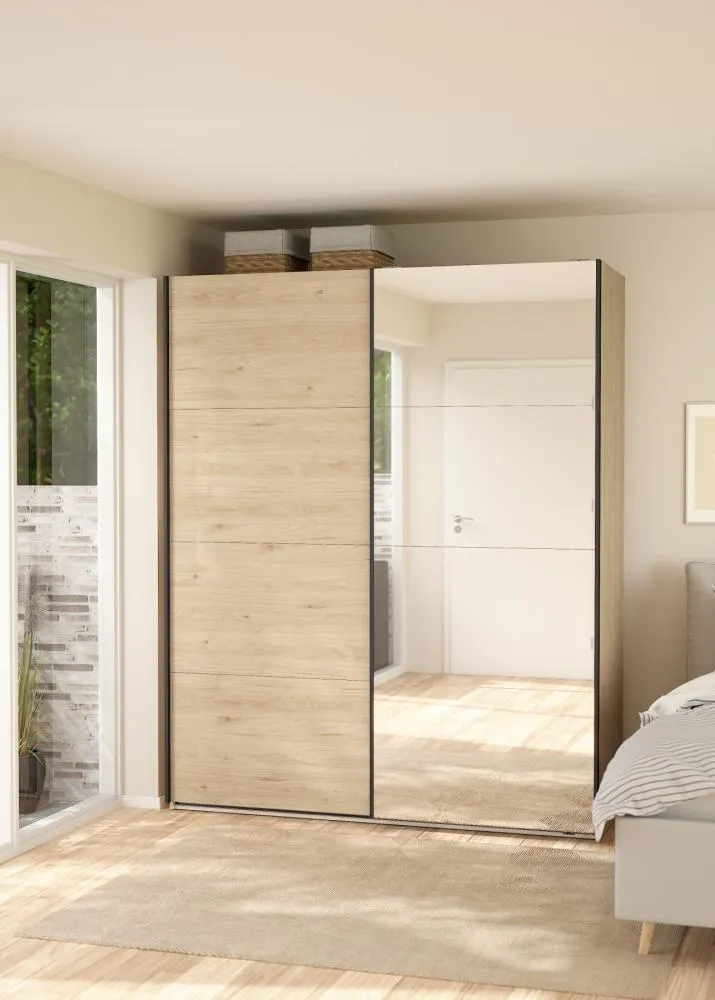 Szafa przesuwna 2-drzwiowa z lustrem BERGAMO 180 x 220 cm Jackson Hickory - TV_65200/08HLHLMI