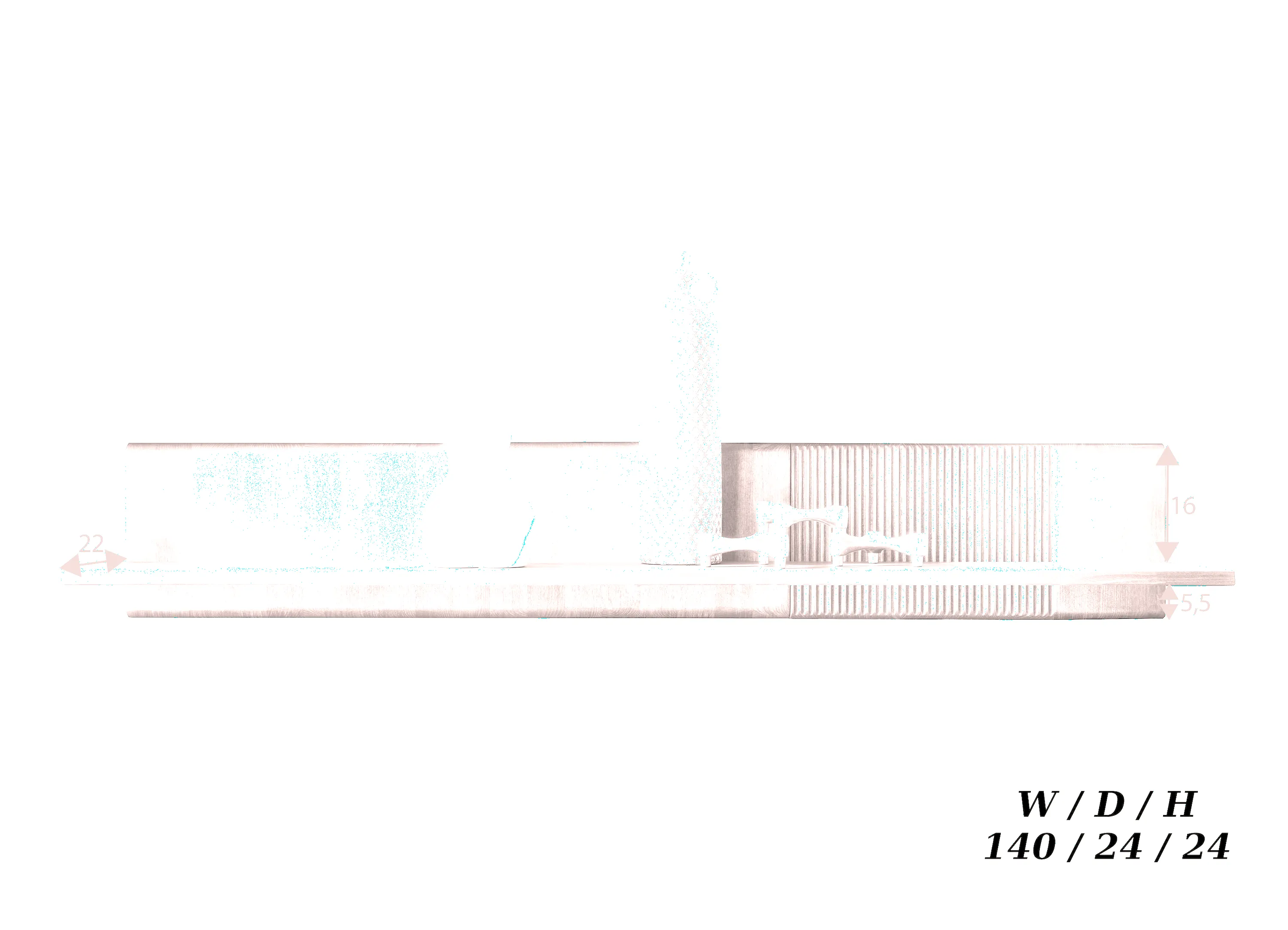 Półka wisząca drewniana ryflowana BLISS 140x24x22 cm - GK_103624100102