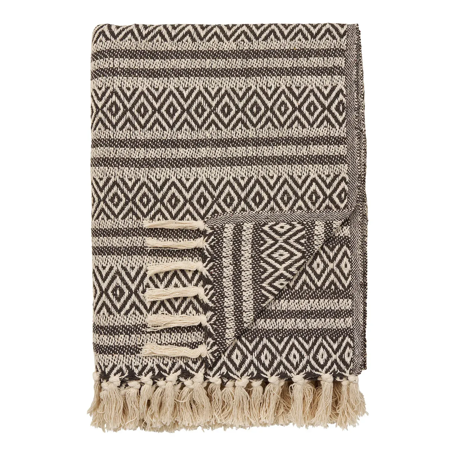 Koc bawełniany z frędzlami ADANA 130x180 cm brązowy