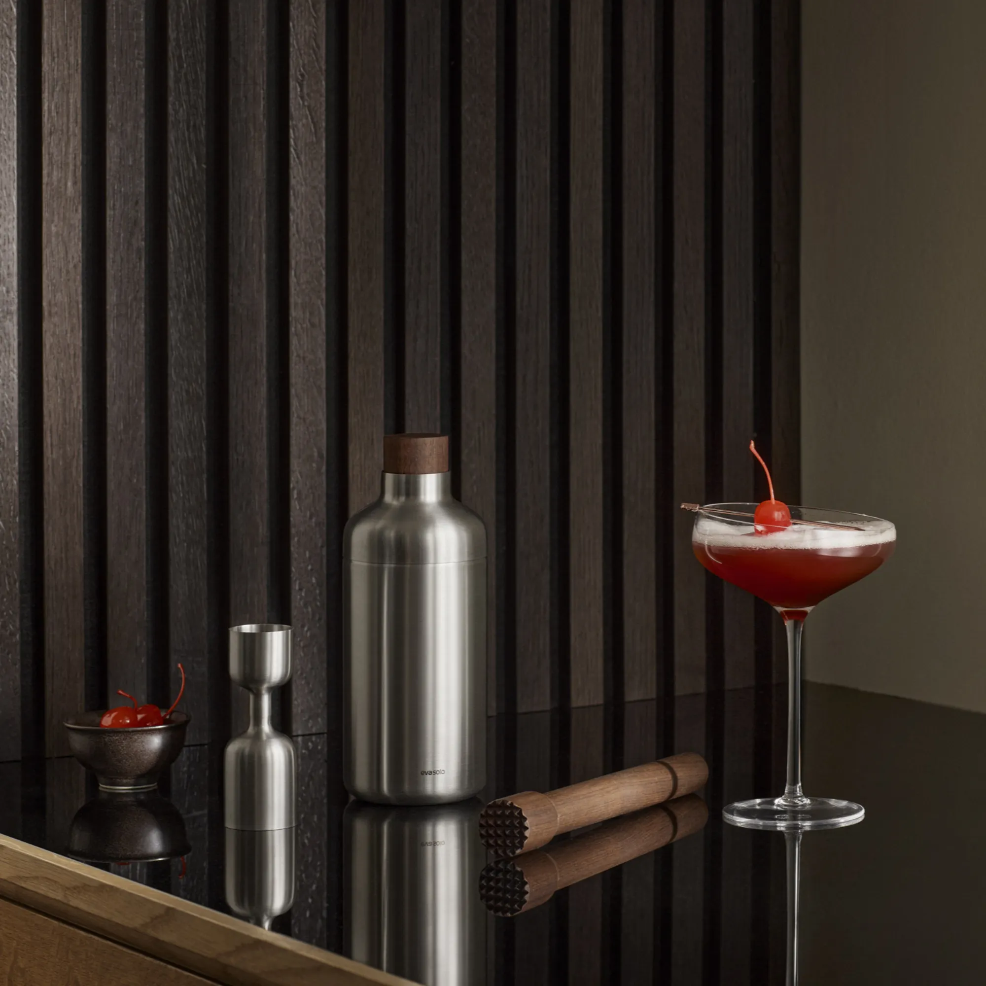 koktajl, drink, szklanka, butelka, młotek kawowy