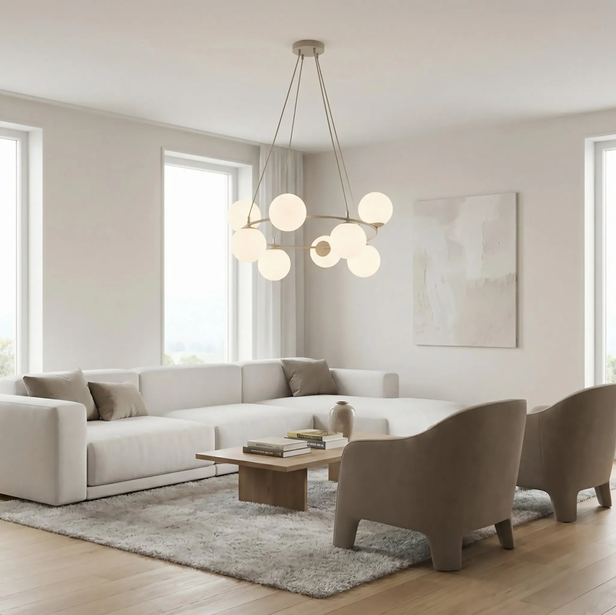 image salon, lampa wisząca, fotel/kanapa, dywan, stolik
