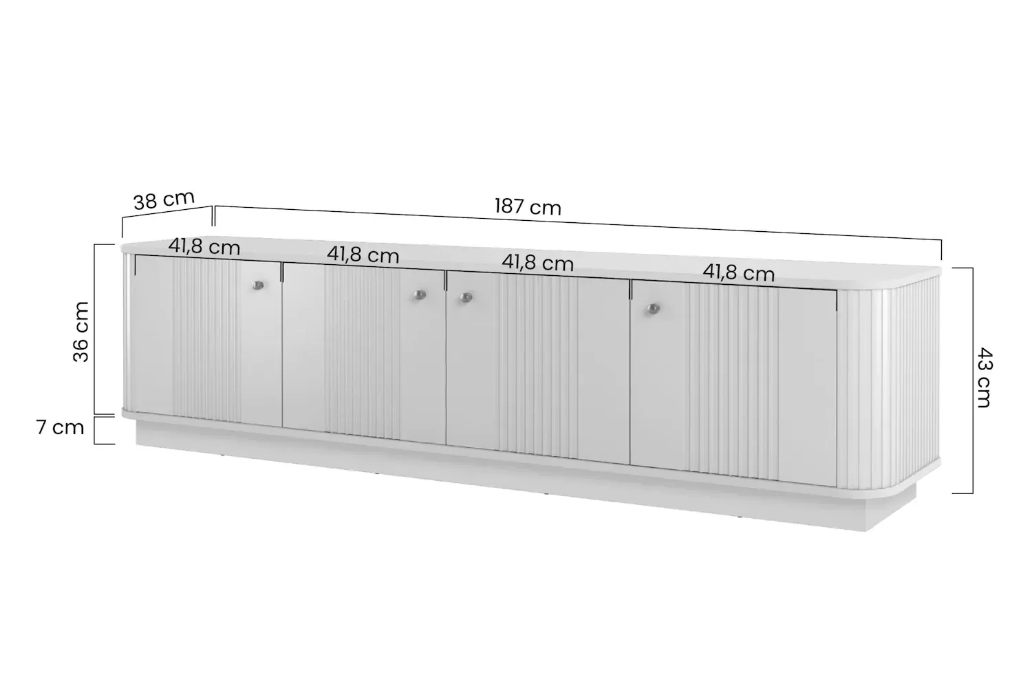 Szafka RTV 4-drzwiowa VESPER ryflowany front - cashmere orzech złote uchwyty cokół - B_169453