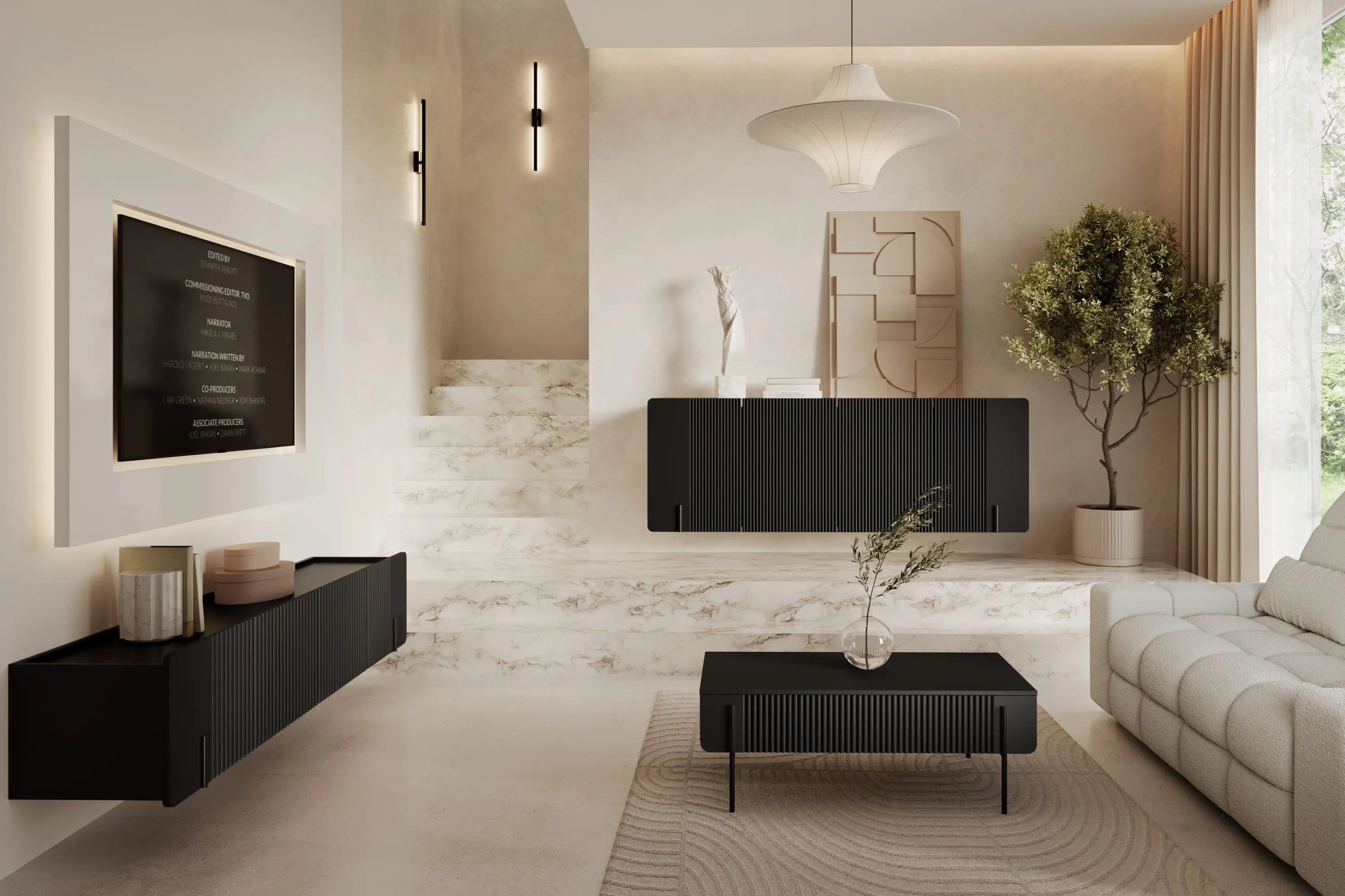 Stolik kawowy z 2 szufladami MALMI ryflowany front 60x100cm - czarny - B_166962